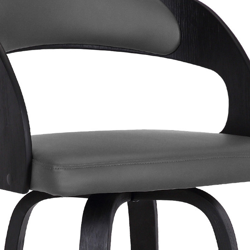 30" Gray And Black Fabric And Iron Low Back Bar Height Swivel Bar Chair