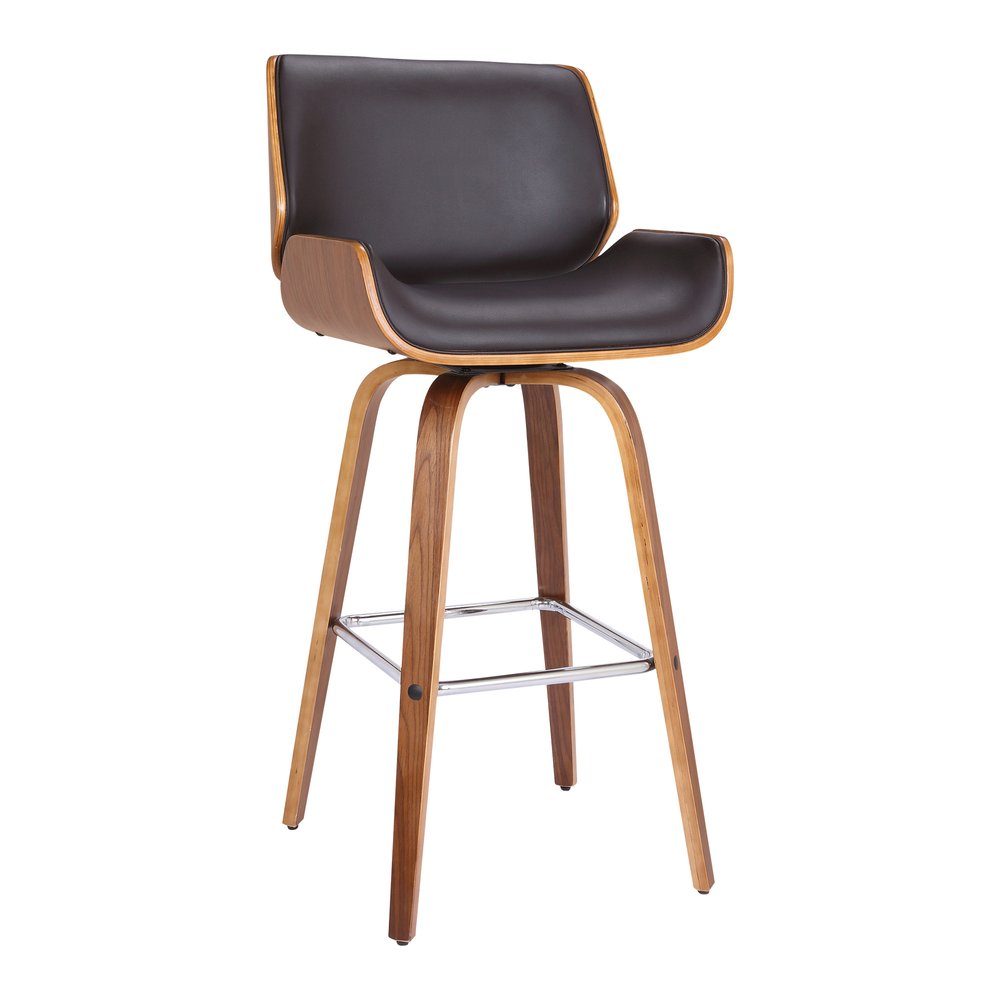26" Brown Fabric And Solid Wood Low Back Counter Height Swivel Bar Chair