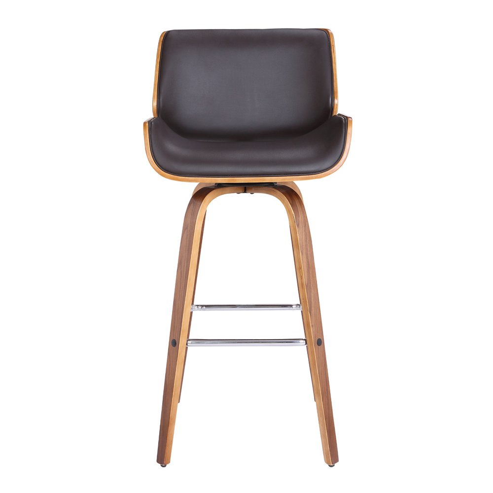 26" Brown Fabric And Solid Wood Low Back Counter Height Swivel Bar Chair