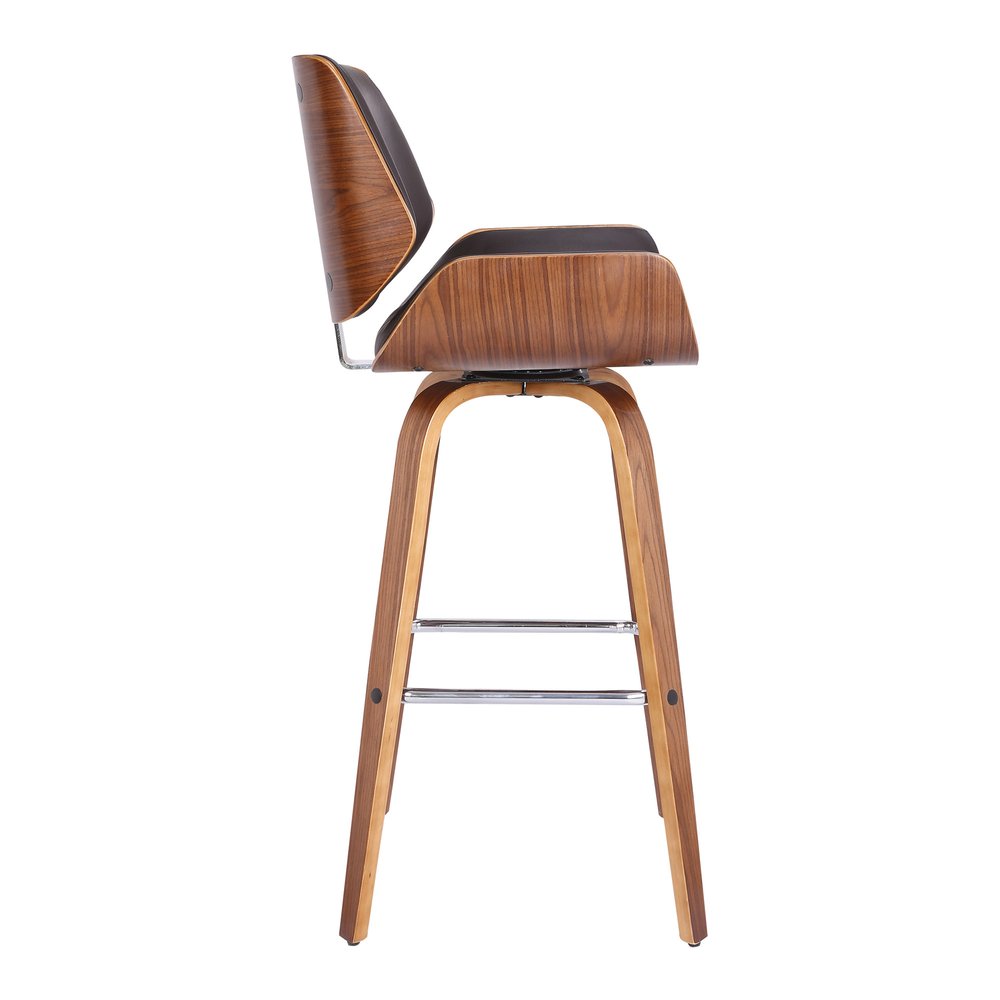 26" Brown Fabric And Solid Wood Low Back Counter Height Swivel Bar Chair