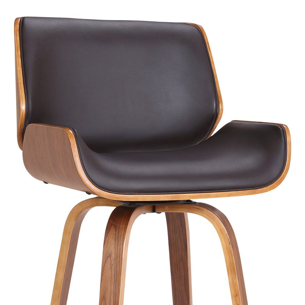 26" Brown Fabric And Solid Wood Low Back Counter Height Swivel Bar Chair