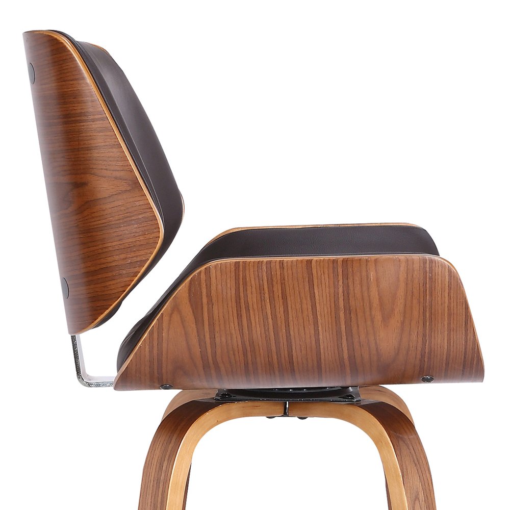 26" Brown Fabric And Solid Wood Low Back Counter Height Swivel Bar Chair