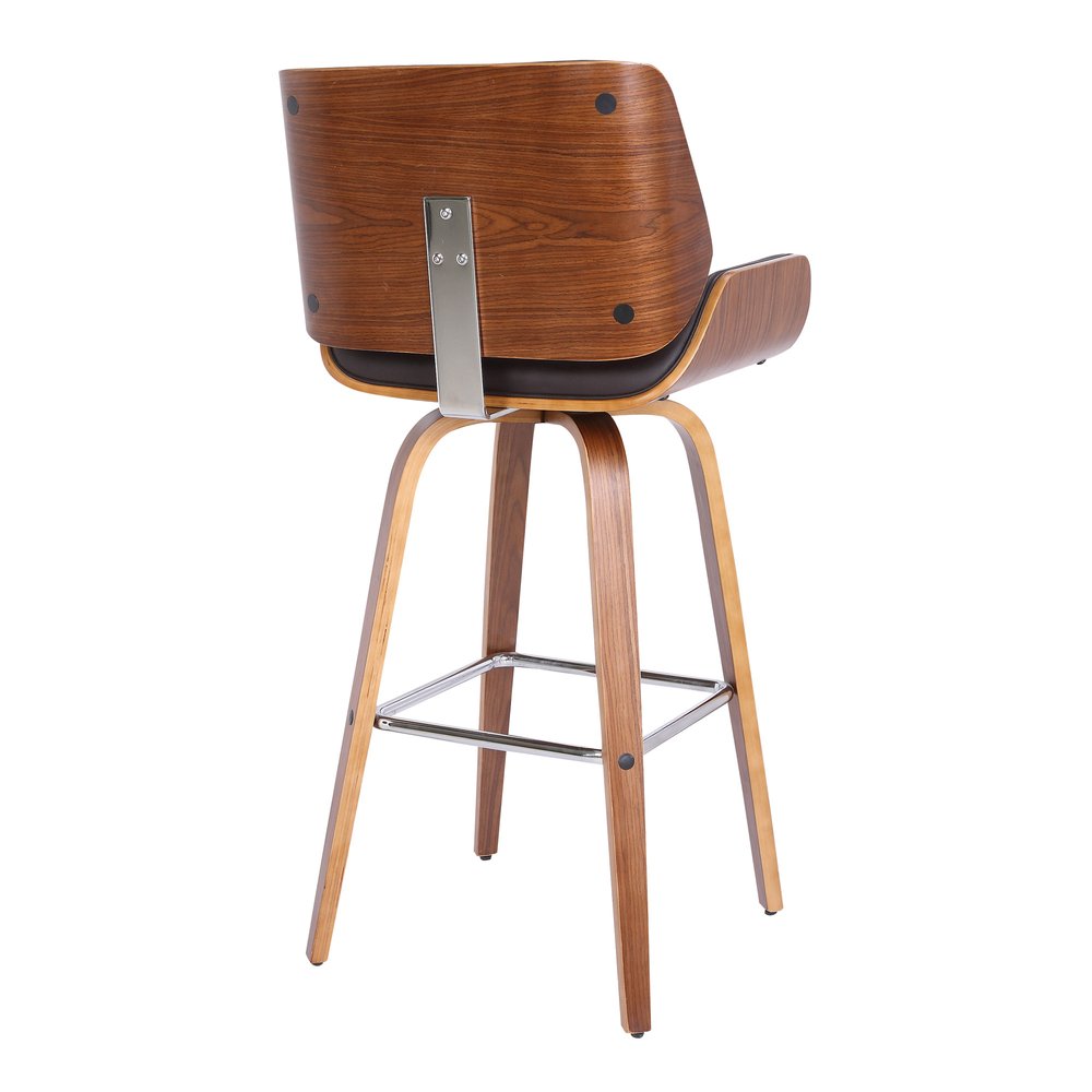 26" Brown Fabric And Solid Wood Low Back Counter Height Swivel Bar Chair