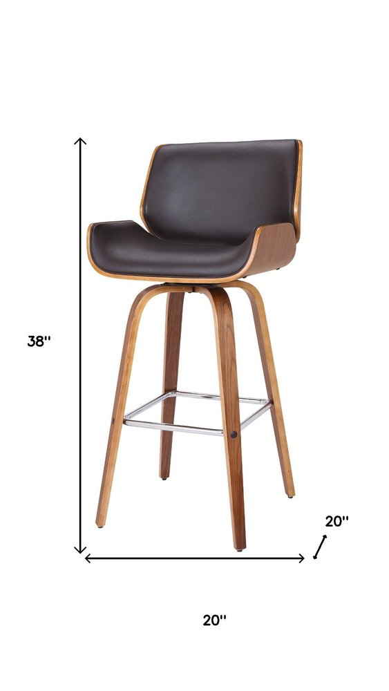 26" Brown Fabric And Solid Wood Low Back Counter Height Swivel Bar Chair