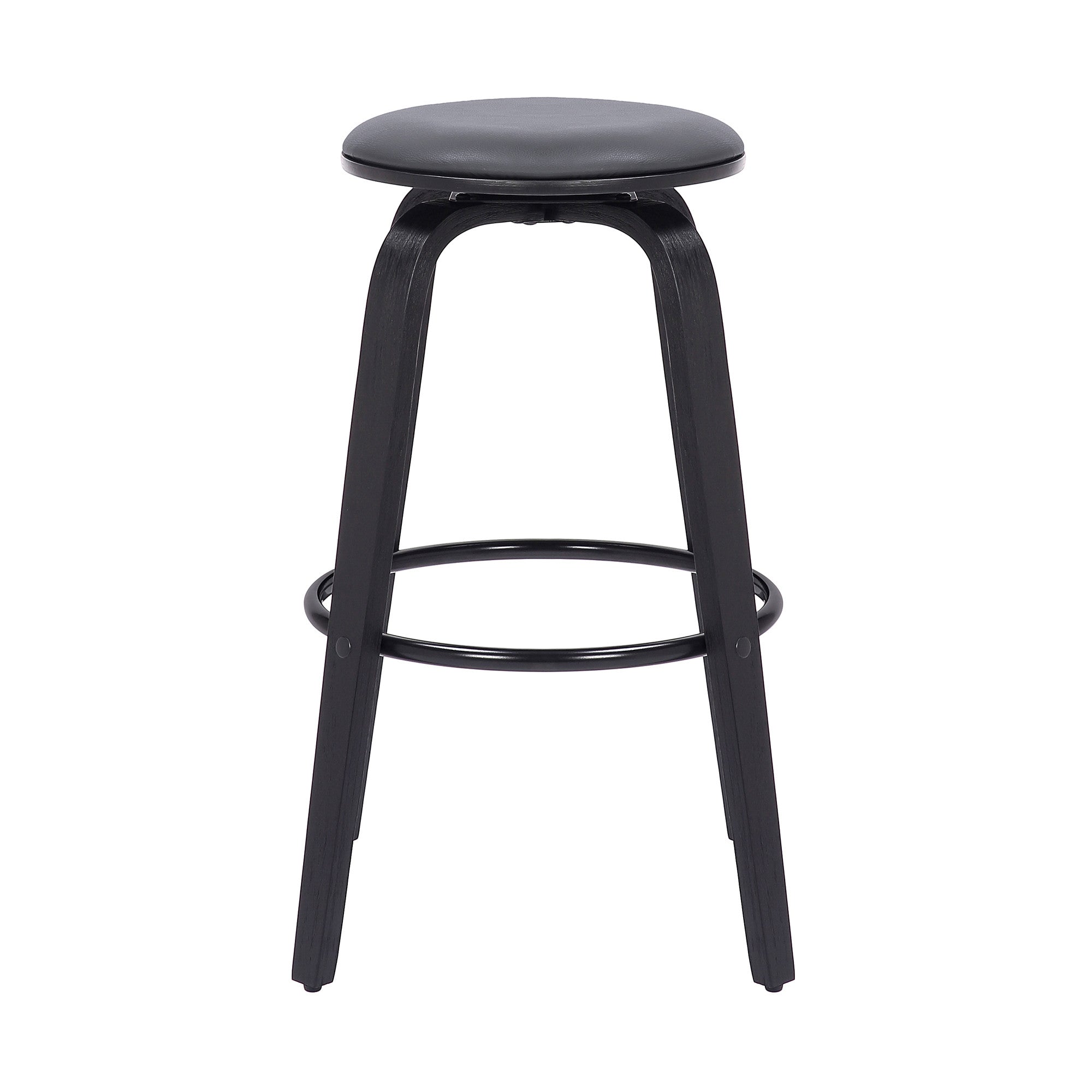29" Gray And Black Fabric And Solid Wood Backless Bar Height Swivel Bar Chair
