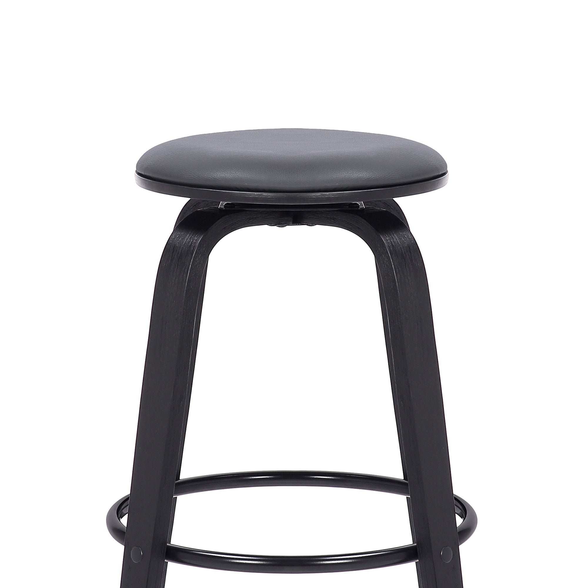 29" Gray And Black Fabric And Solid Wood Backless Bar Height Swivel Bar Chair