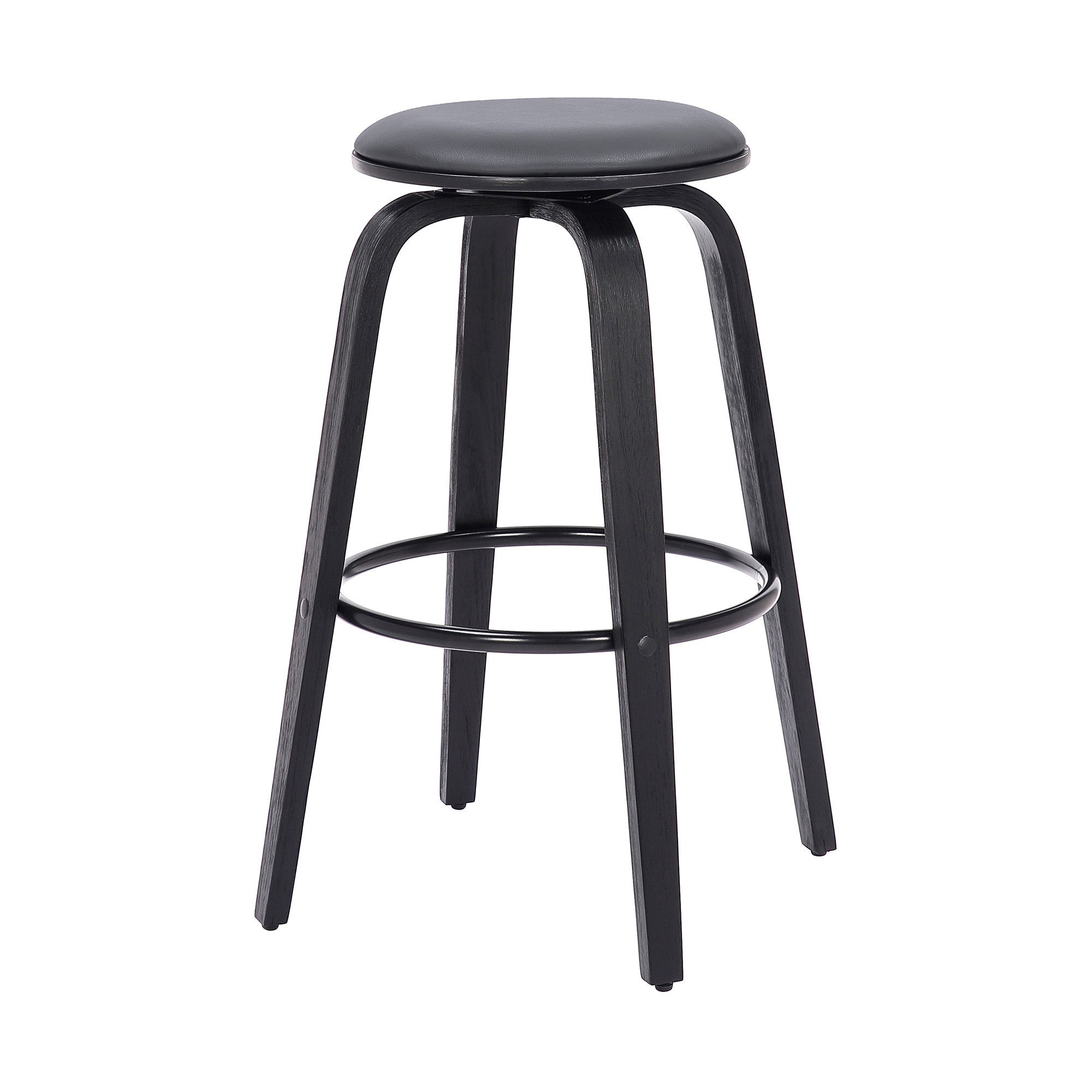29" Gray And Black Fabric And Solid Wood Backless Bar Height Swivel Bar Chair