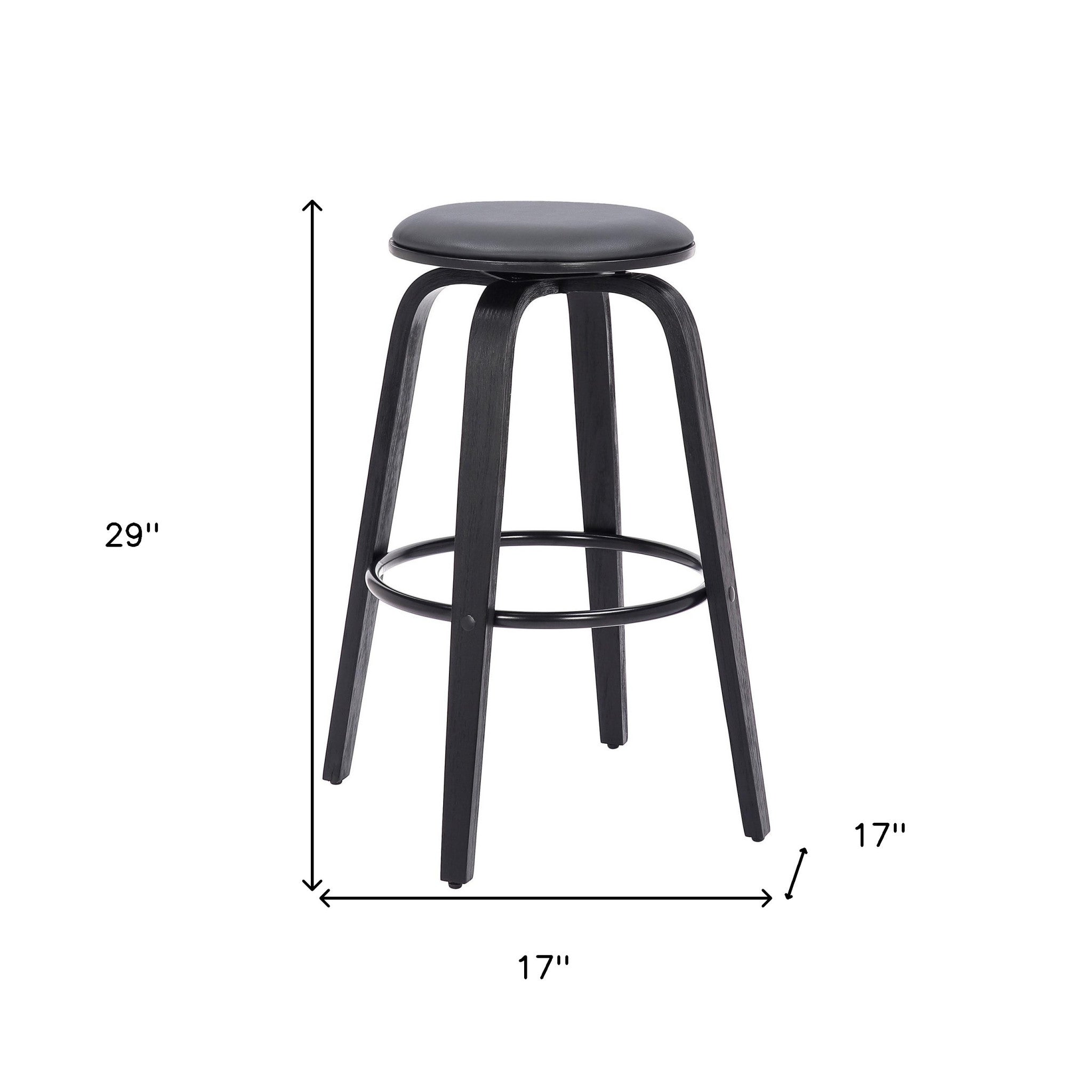 29" Gray And Black Fabric And Solid Wood Backless Bar Height Swivel Bar Chair