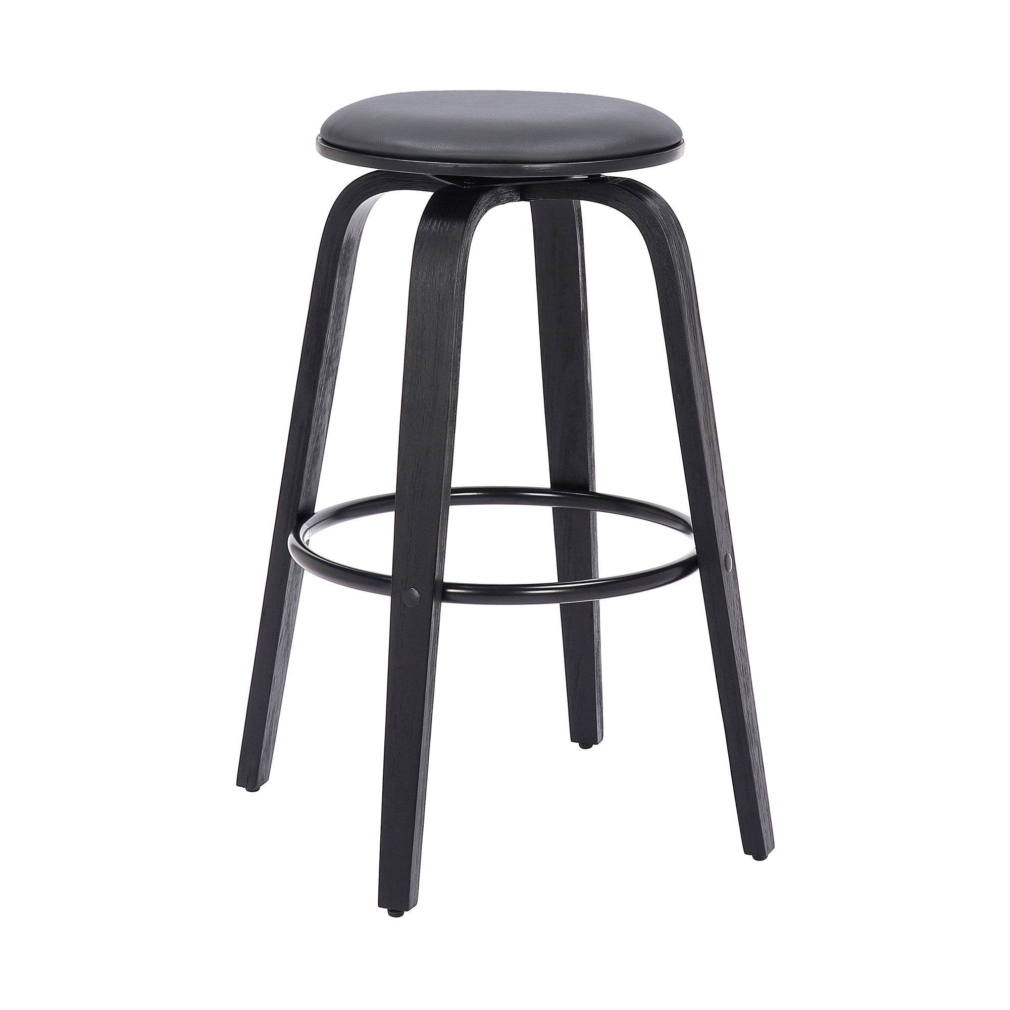 29" Gray And Black Fabric And Solid Wood Backless Bar Height Swivel Bar Chair