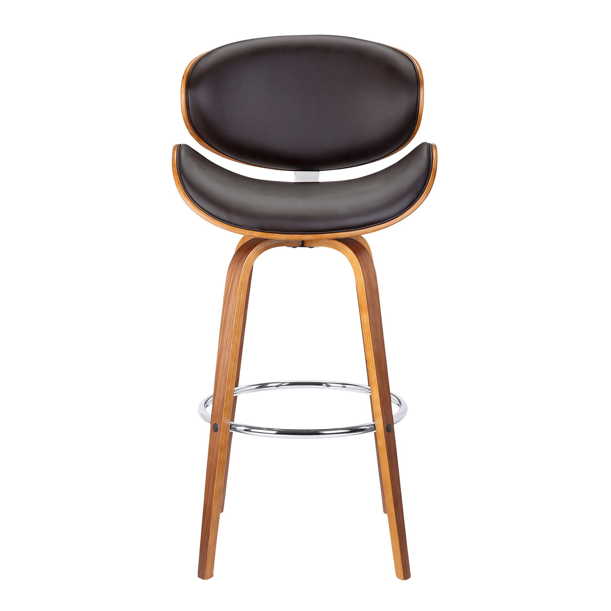 26" Brown Faux Leather And Fabric And Iron Low Back Counter Height Swivel Bar Chair