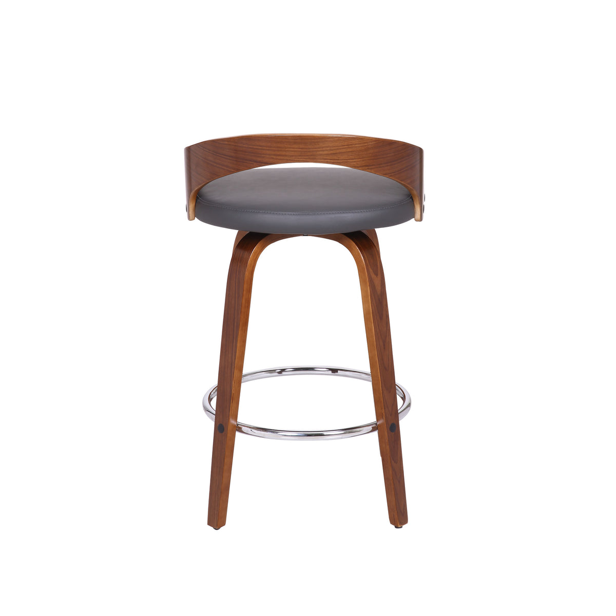 26" Gray And Brown Faux Leather And Fabric And Iron Low Back Counter Height Swivel Bar Chair