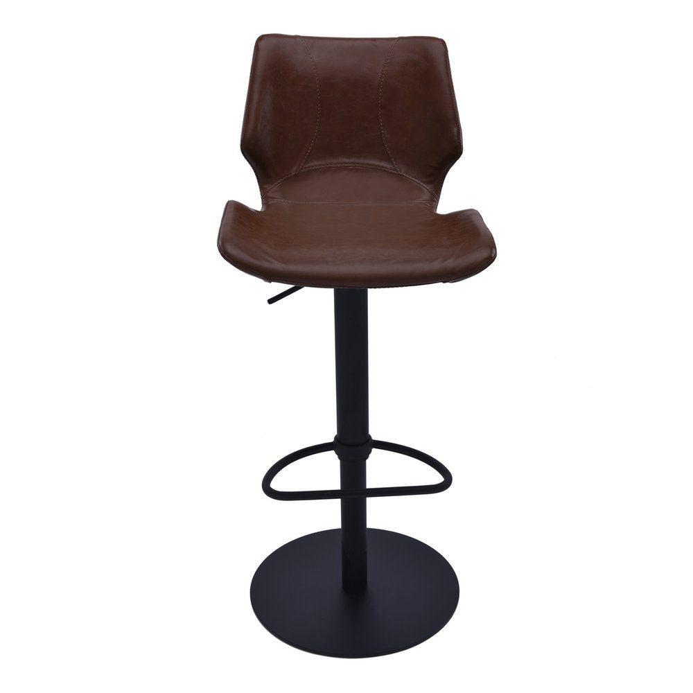 21" Coffee And Black Faux Leather And Fabric And Iron Low Back Adjustable Height Swivel Bar Chair