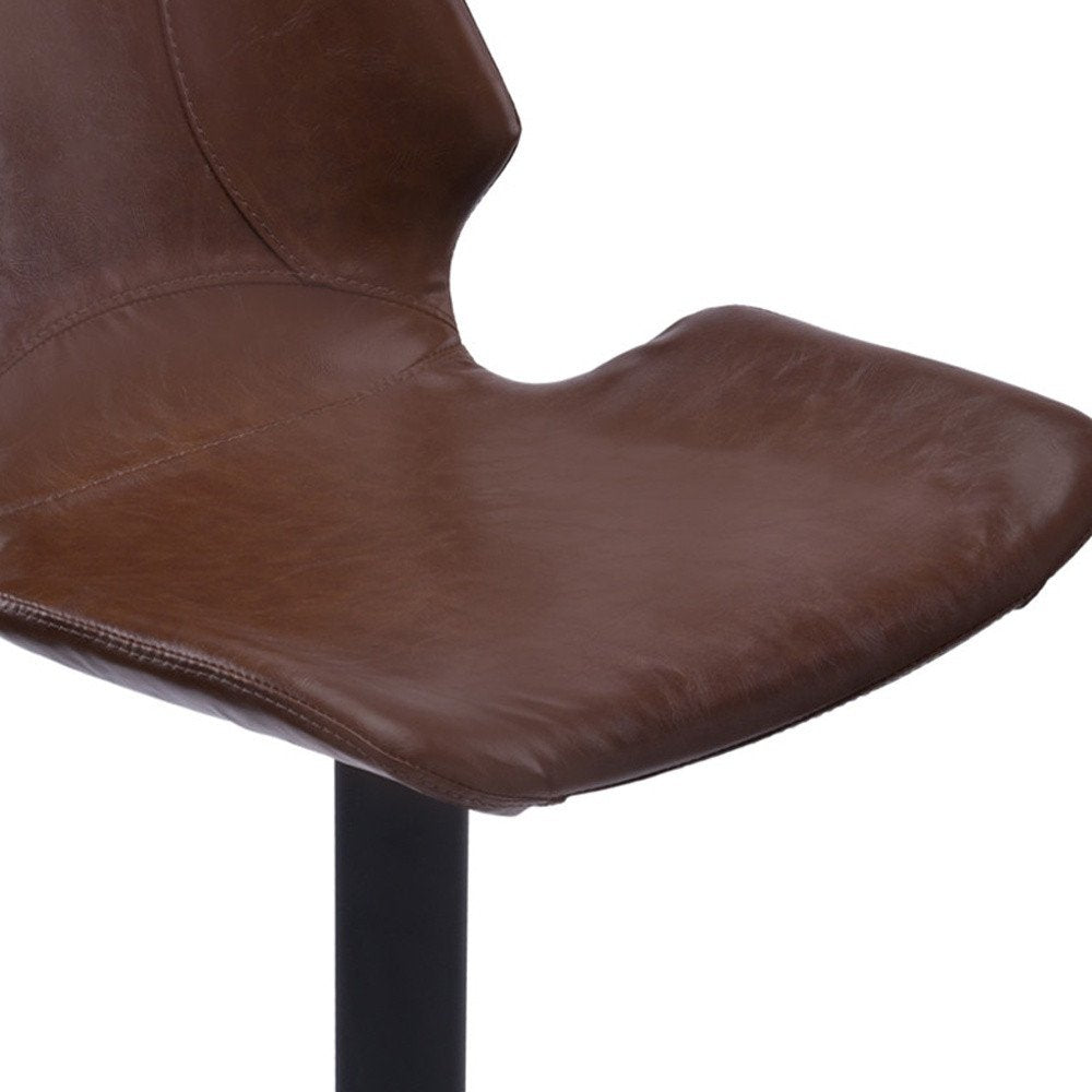 21" Coffee And Black Faux Leather And Fabric And Iron Low Back Adjustable Height Swivel Bar Chair
