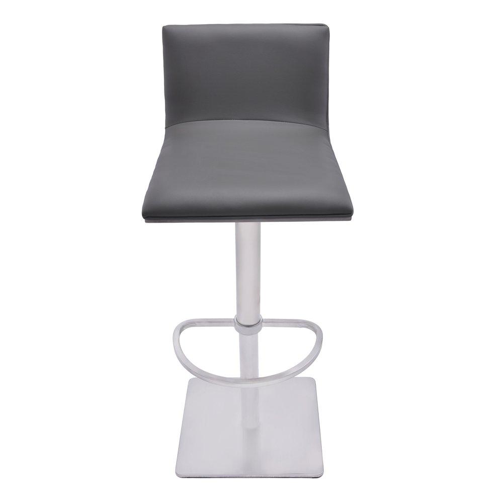 21" Gray And Silver Fabric And Iron Backless Adjustable Height Swivel Bar Chair