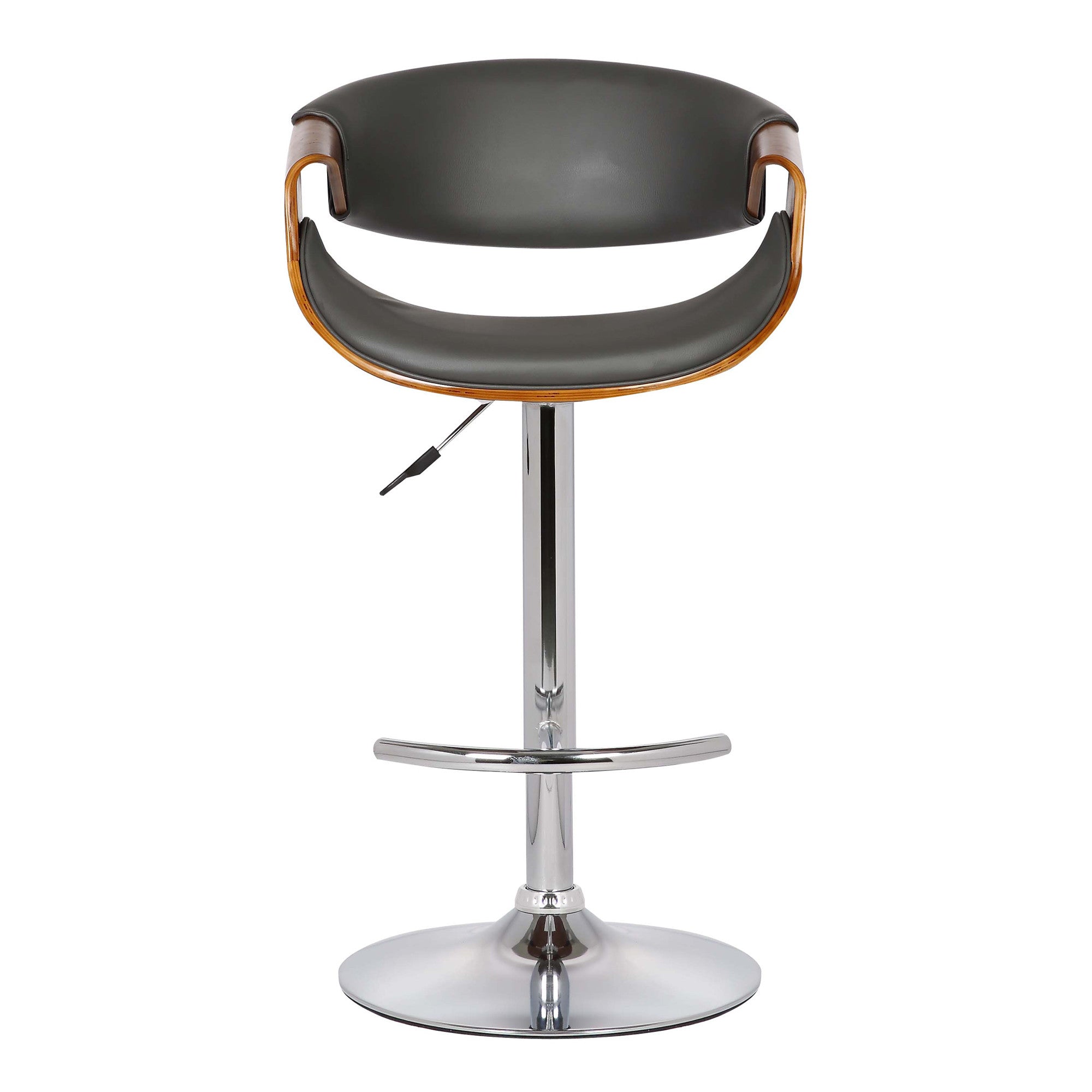 Gray And Silver Fabric And Solid Wood Low Back Adjustable Height Swivel Bar Chair
