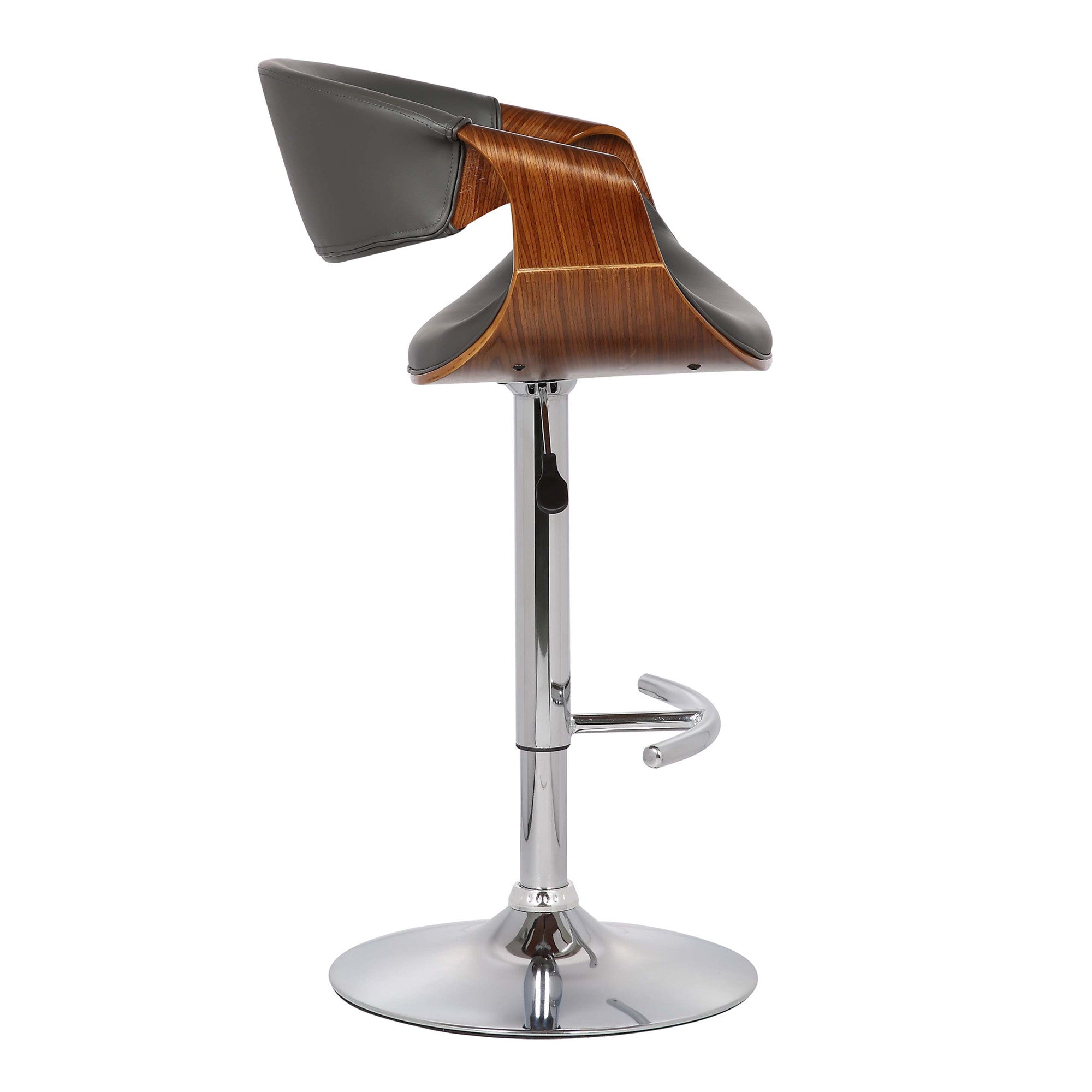 Gray And Silver Fabric And Solid Wood Low Back Adjustable Height Swivel Bar Chair
