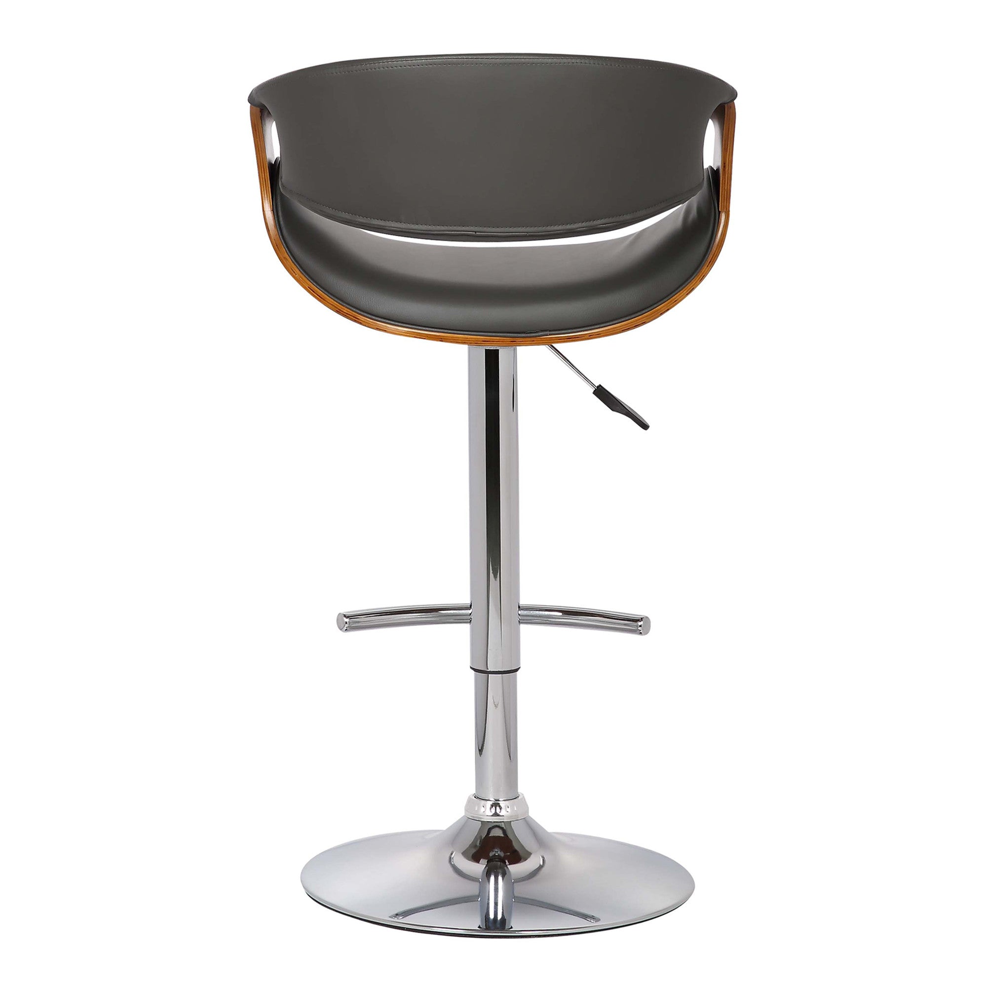 Gray And Silver Fabric And Solid Wood Low Back Adjustable Height Swivel Bar Chair