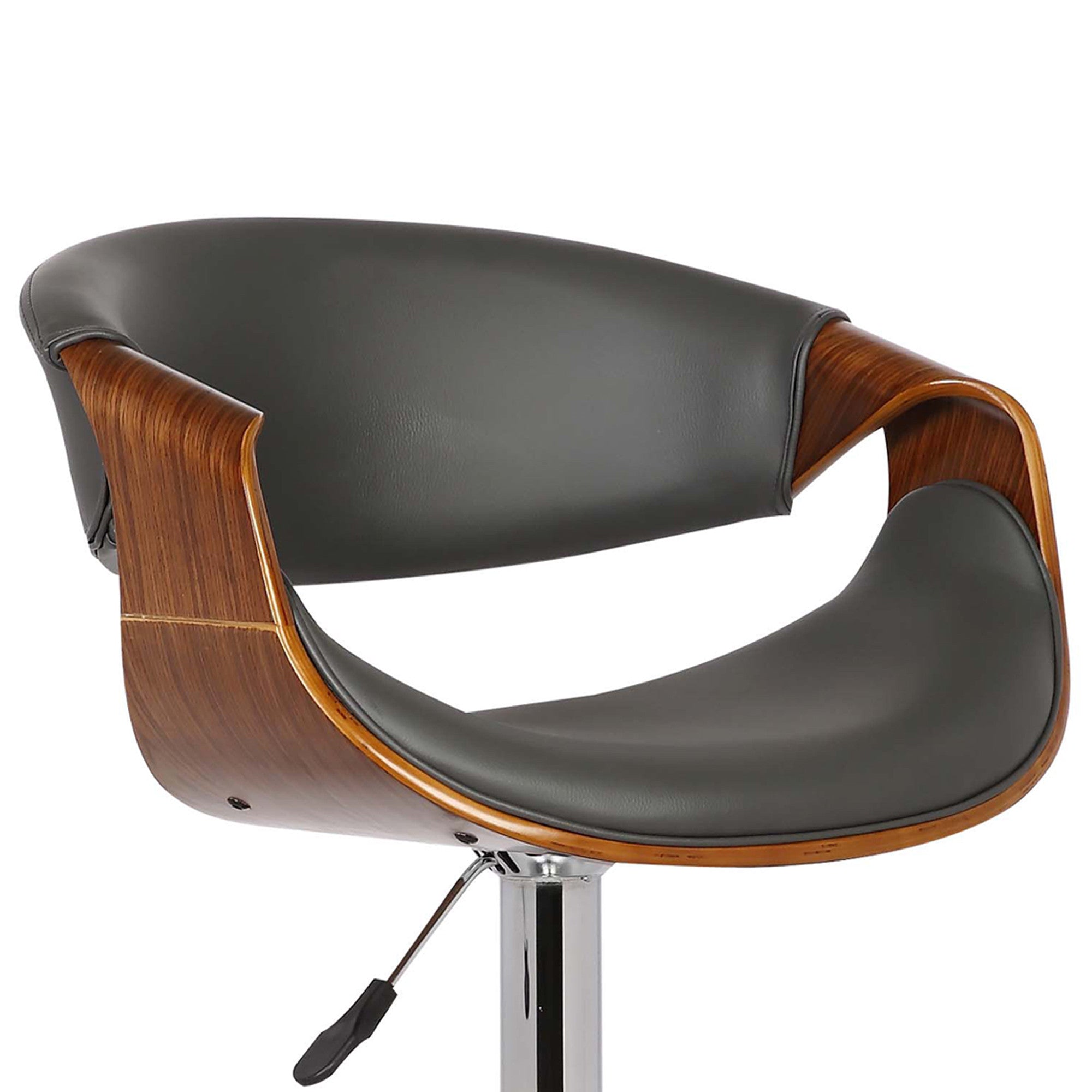 Gray And Silver Fabric And Solid Wood Low Back Adjustable Height Swivel Bar Chair