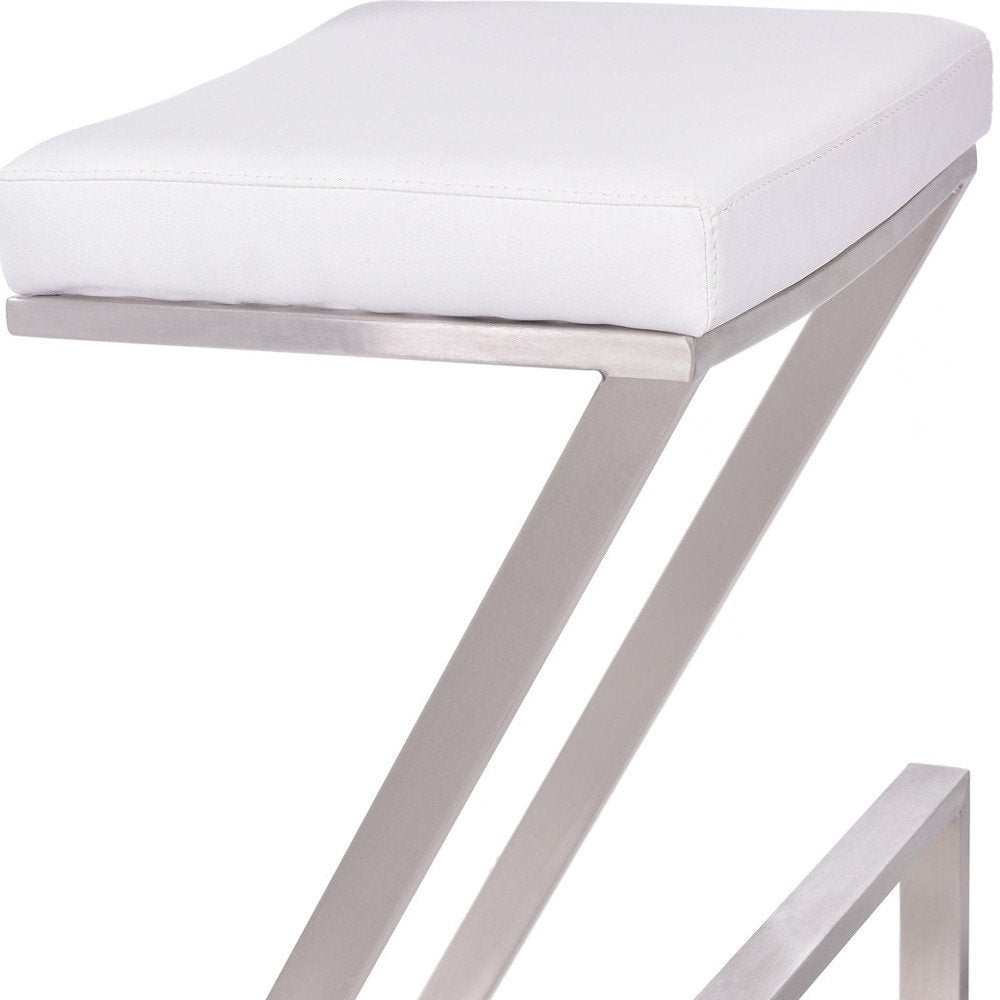 26" White And Silver Fabric And Iron Backless Counter Height Bar Chair