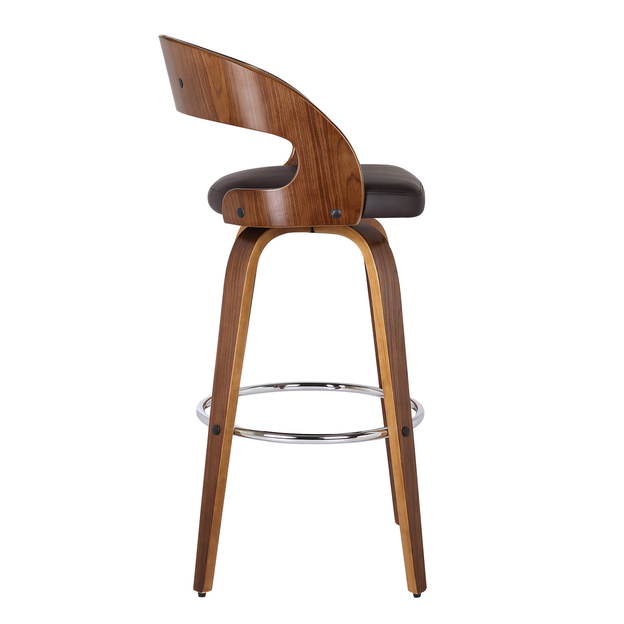 26" Brown Fabric And Solid Wood Low Back Counter Height Swivel Bar Chair