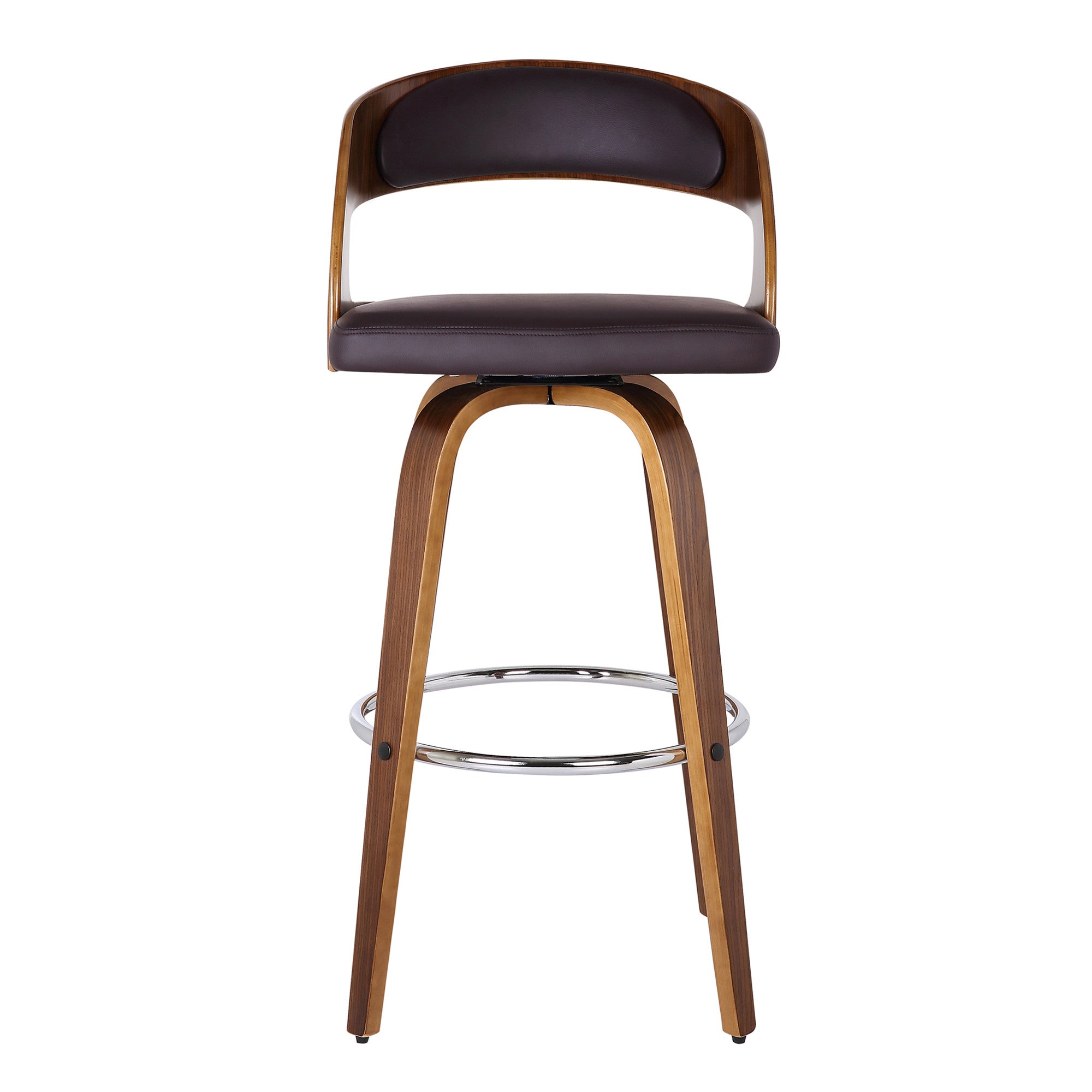 26" Brown Fabric And Solid Wood Low Back Counter Height Swivel Bar Chair