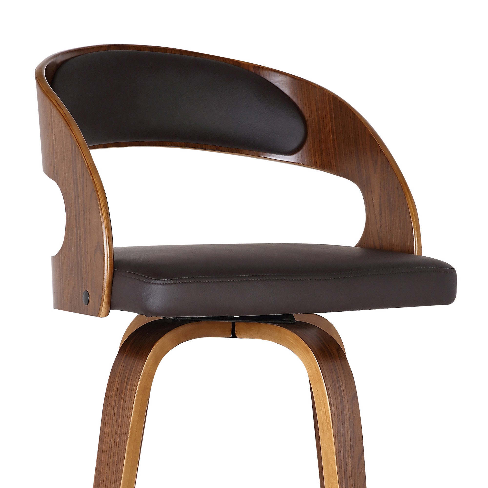 26" Brown Fabric And Solid Wood Low Back Counter Height Swivel Bar Chair