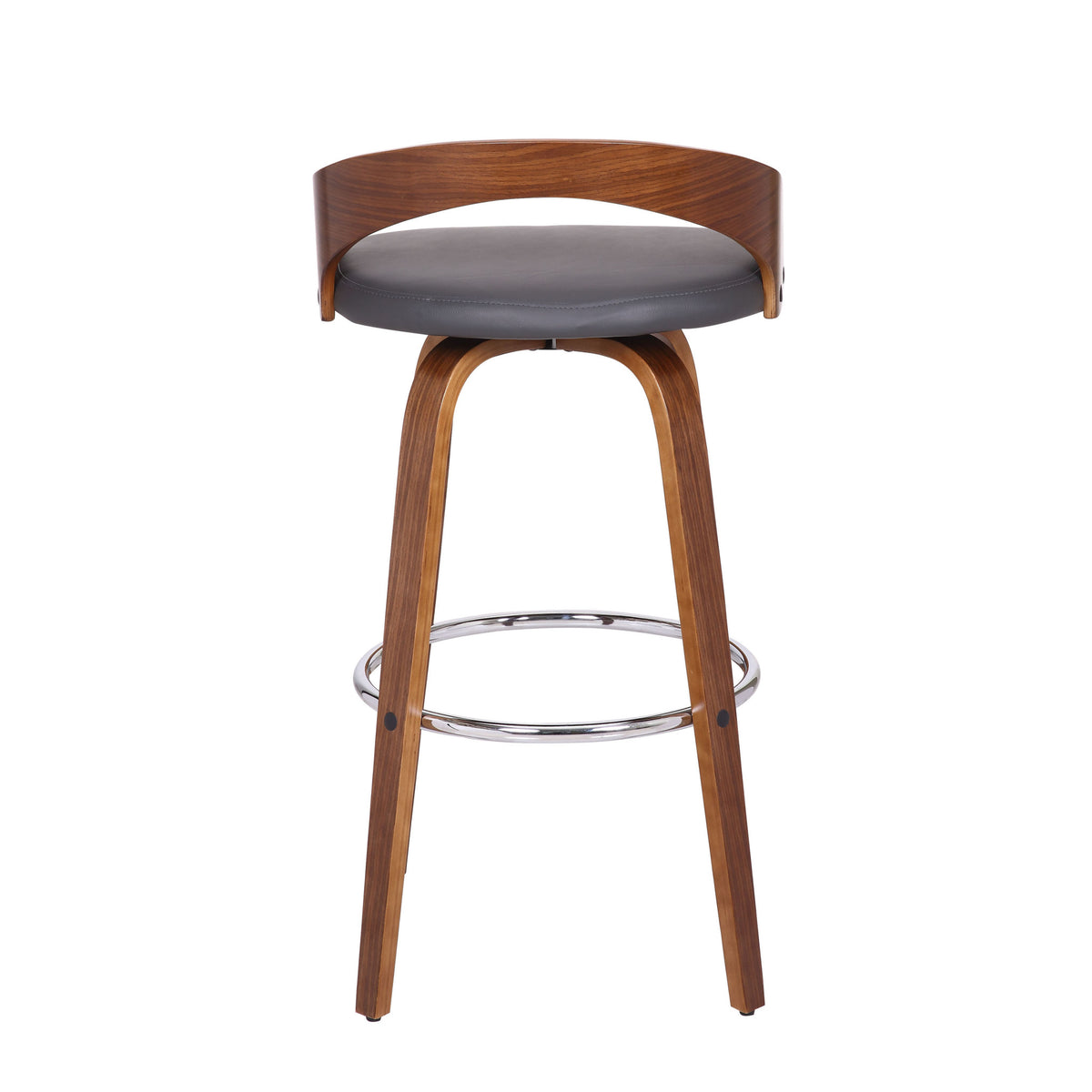 30" Gray And Brown Faux Leather And Fabric And Iron Low Back Bar Height Swivel Bar Chair