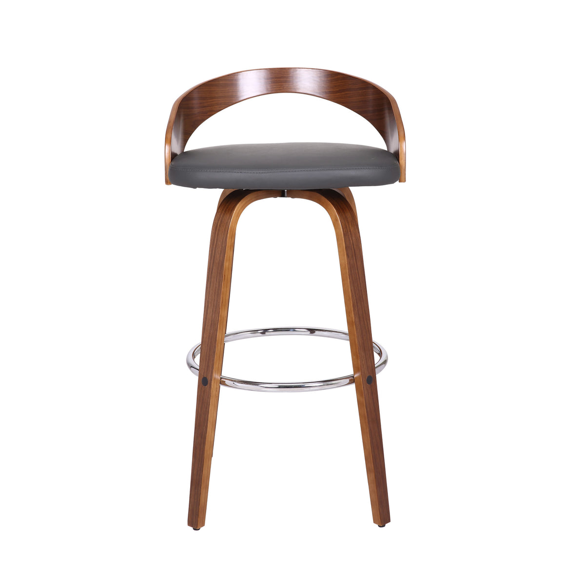 30" Gray And Brown Faux Leather And Fabric And Iron Low Back Bar Height Swivel Bar Chair