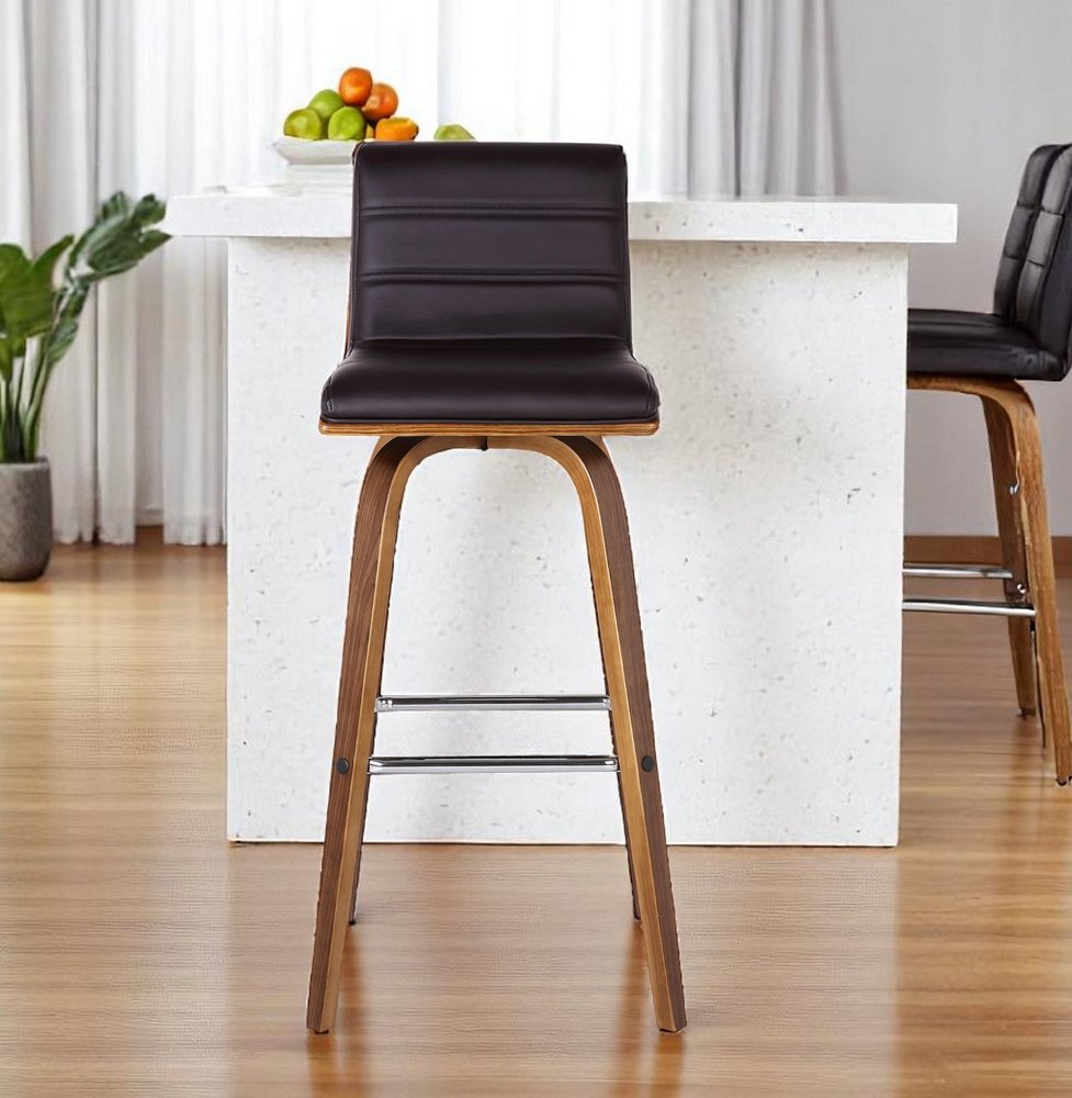 26" Brown Solid Wood Swivel Low Back Counter Height Bar Chair