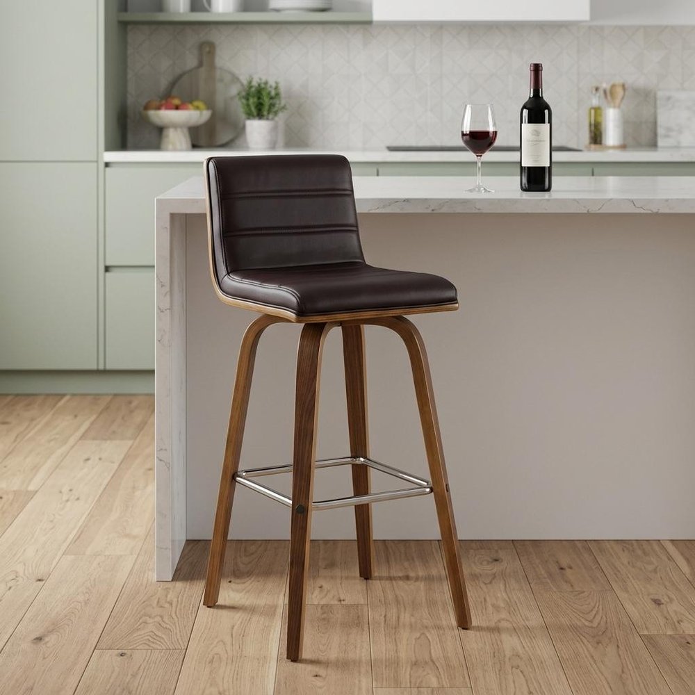 26" Brown Solid Wood Swivel Low Back Counter Height Bar Chair
