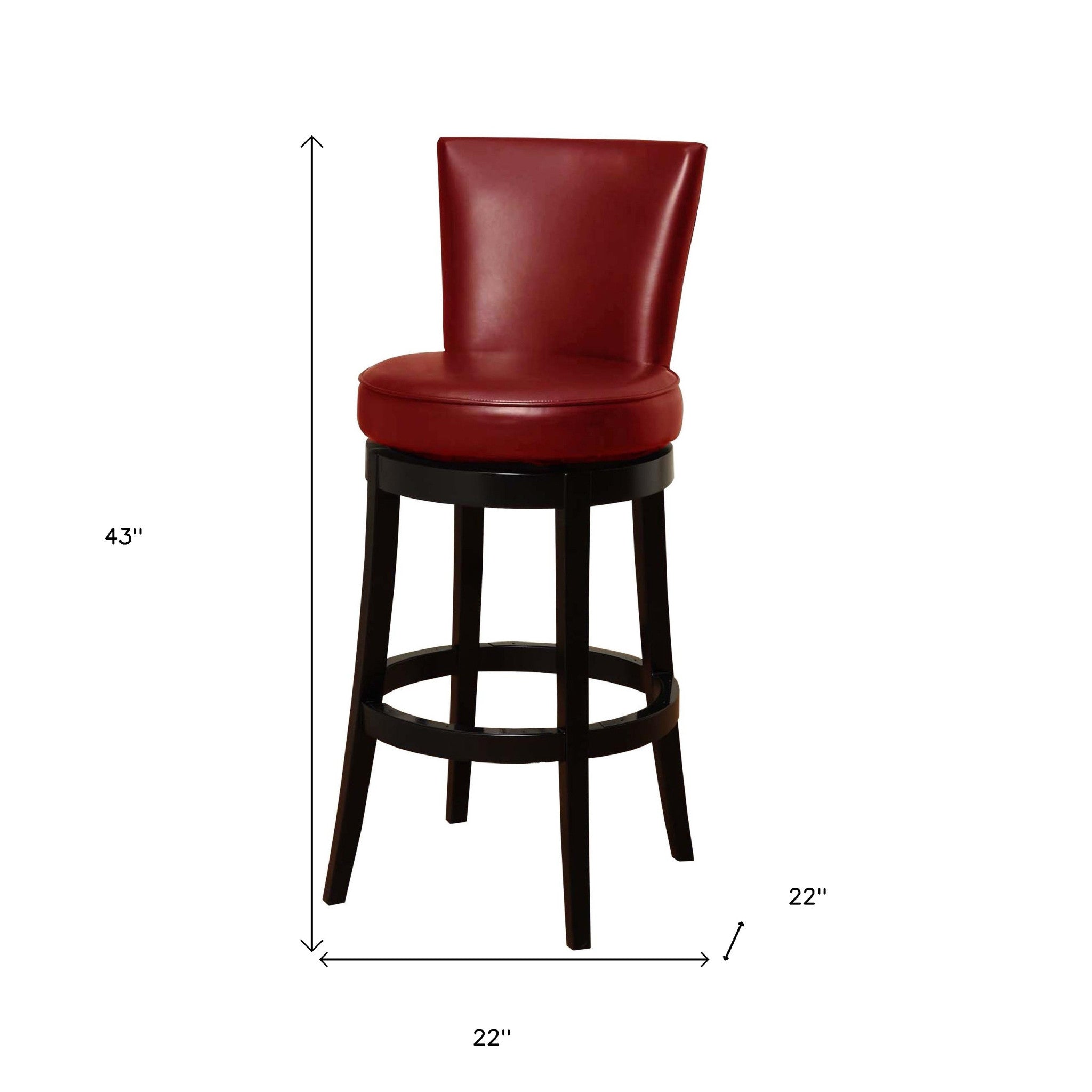 30" Red And Black Solid Wood Swivel Bar Height Bar Chair