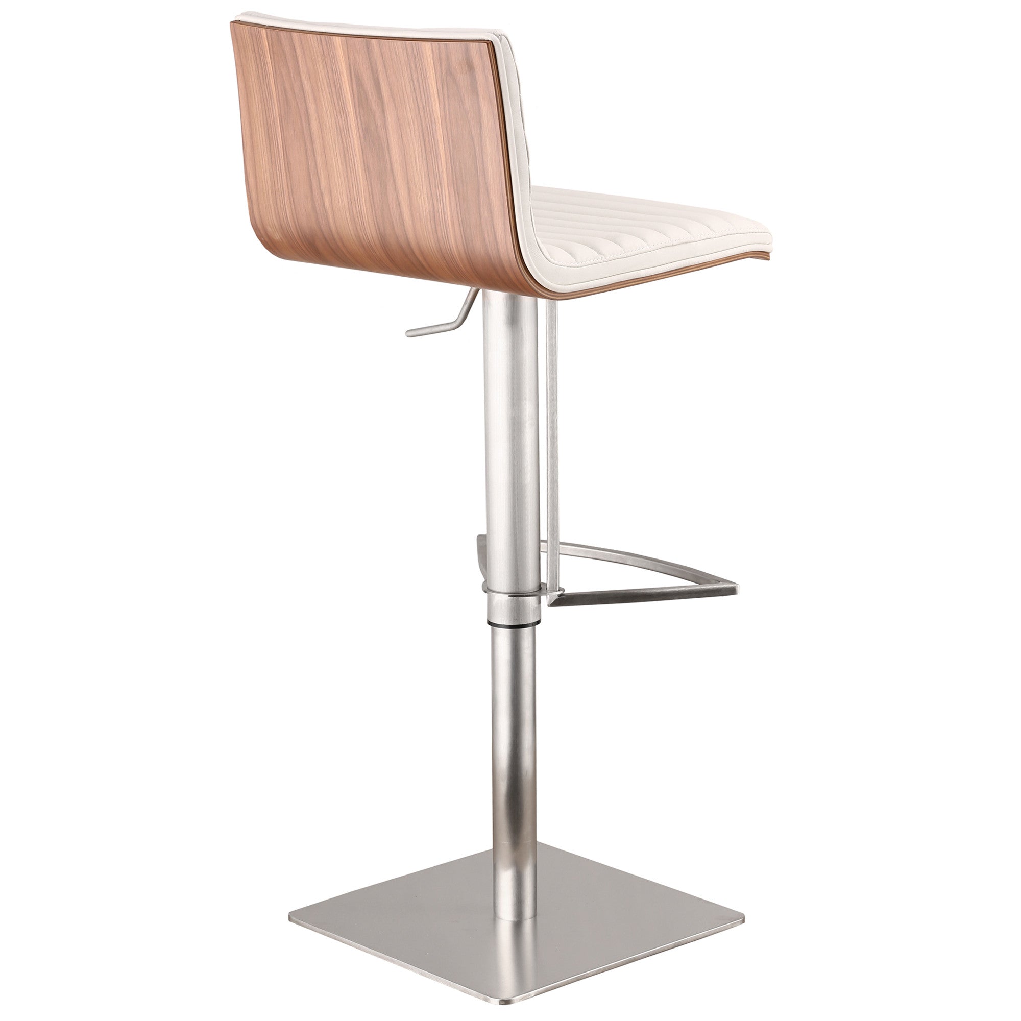 White And Silver Fabric And Faux Leather And Iron Low Back Adjustable Height Swivel Bar Chair