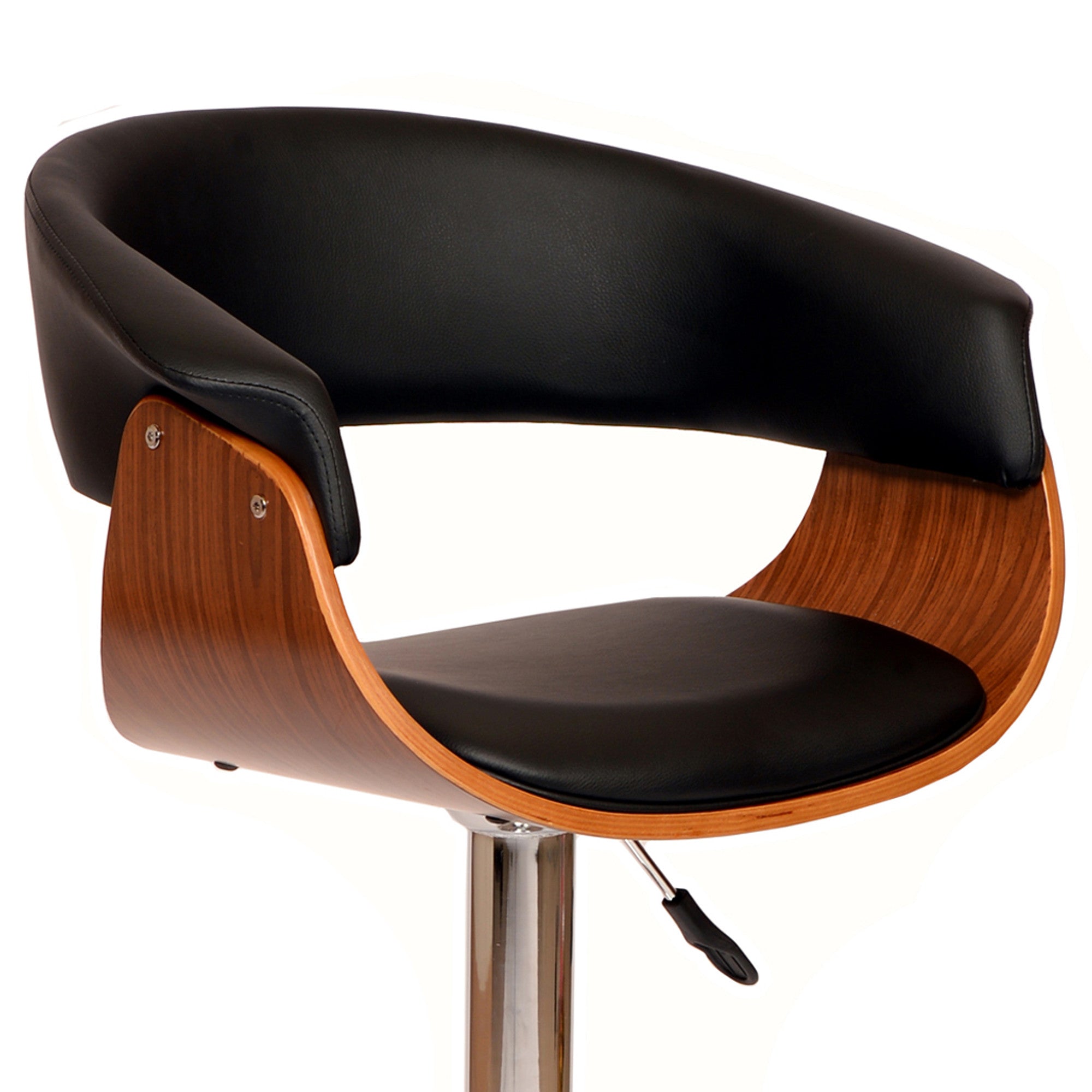 24" Black And Brown Faux Leather And Solid Wood Swivel Low Back Adjustable Height Bar Chair