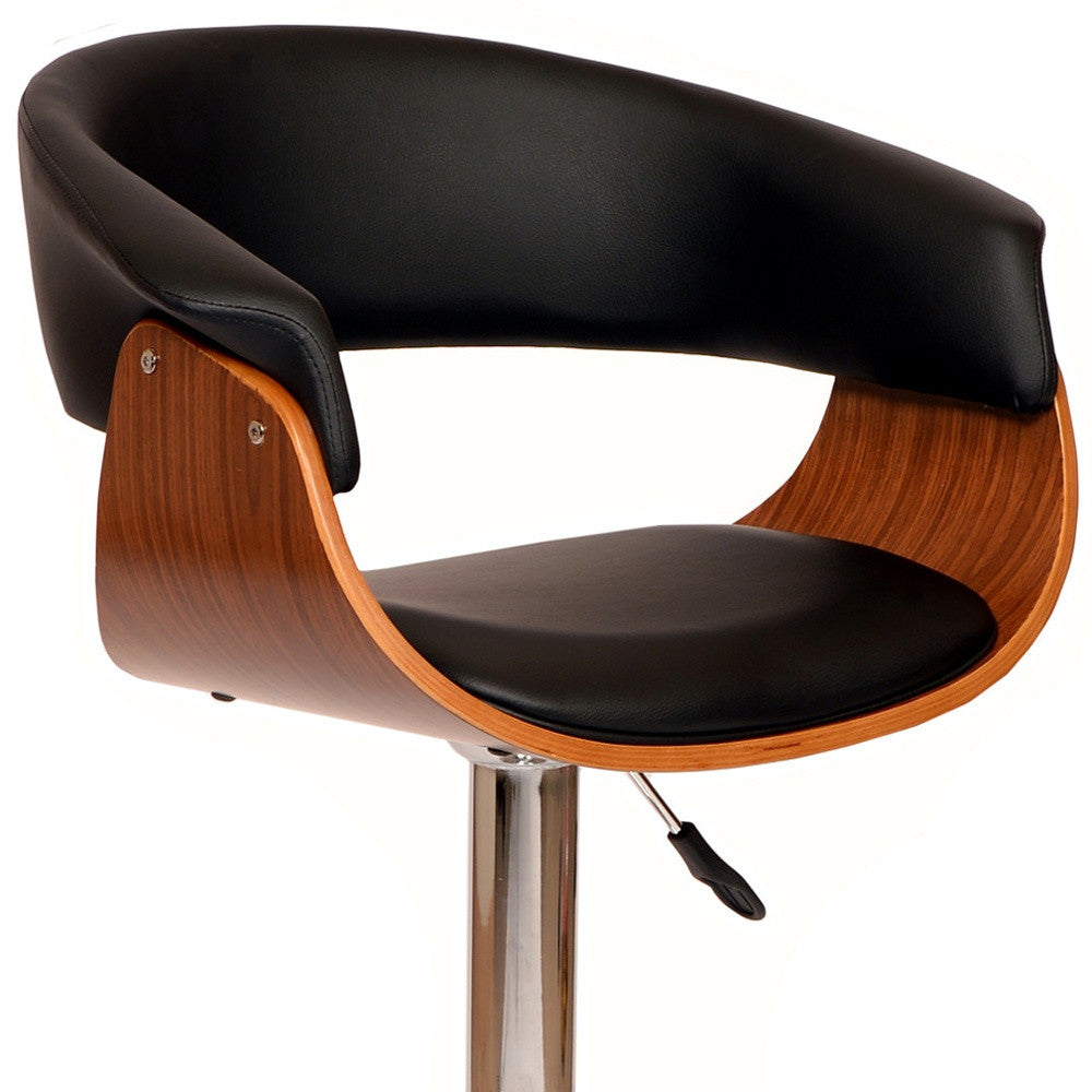 24" Black And Brown Faux Leather And Solid Wood Swivel Low Back Adjustable Height Bar Chair