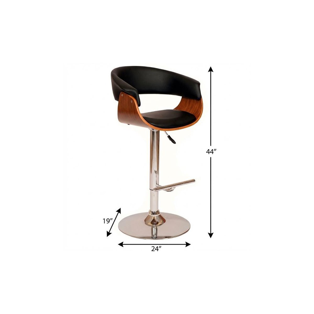 24" Black And Brown Faux Leather And Solid Wood Swivel Low Back Adjustable Height Bar Chair