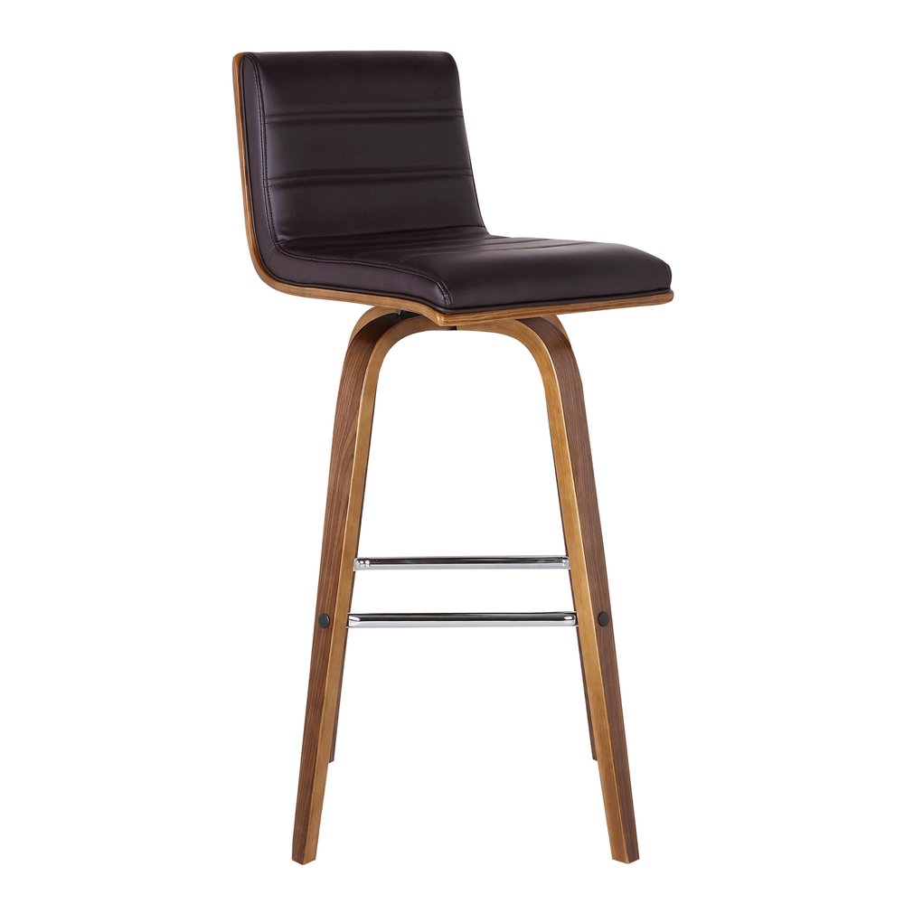 30" Brown Fabric And Solid Wood Low Back Swivel Bar Chair