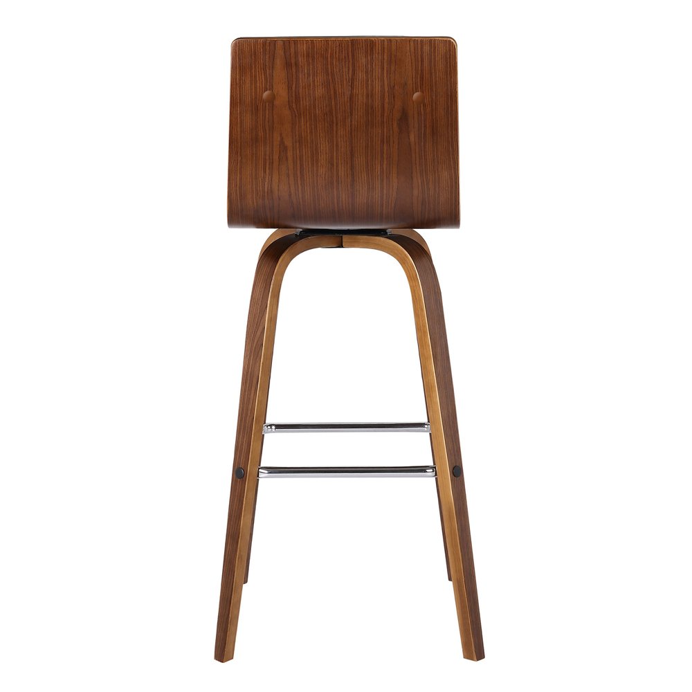 30" Brown Fabric And Solid Wood Low Back Swivel Bar Chair