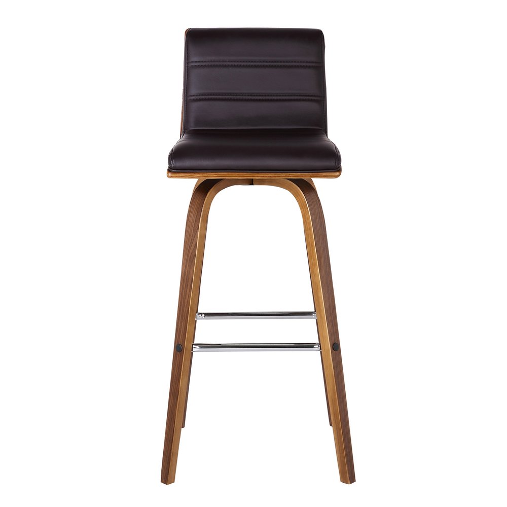 30" Brown Fabric And Solid Wood Low Back Swivel Bar Chair