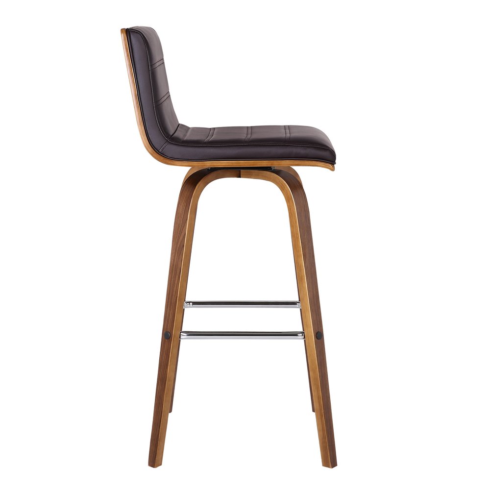 30" Brown Fabric And Solid Wood Low Back Swivel Bar Chair