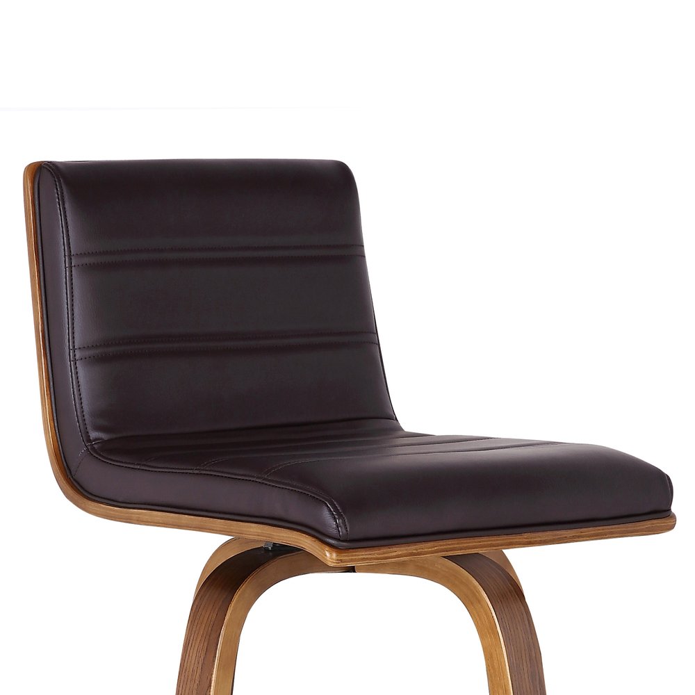 30" Brown Fabric And Solid Wood Low Back Swivel Bar Chair