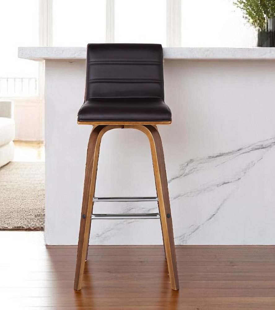 30" Brown Solid Wood Swivel Low Back Bar Height Bar Chair