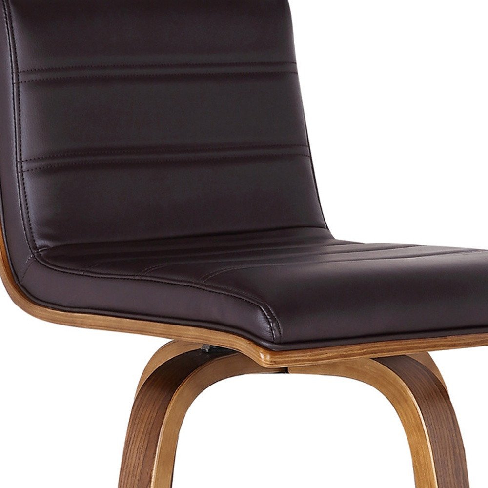 30" Brown Fabric And Solid Wood Low Back Swivel Bar Chair