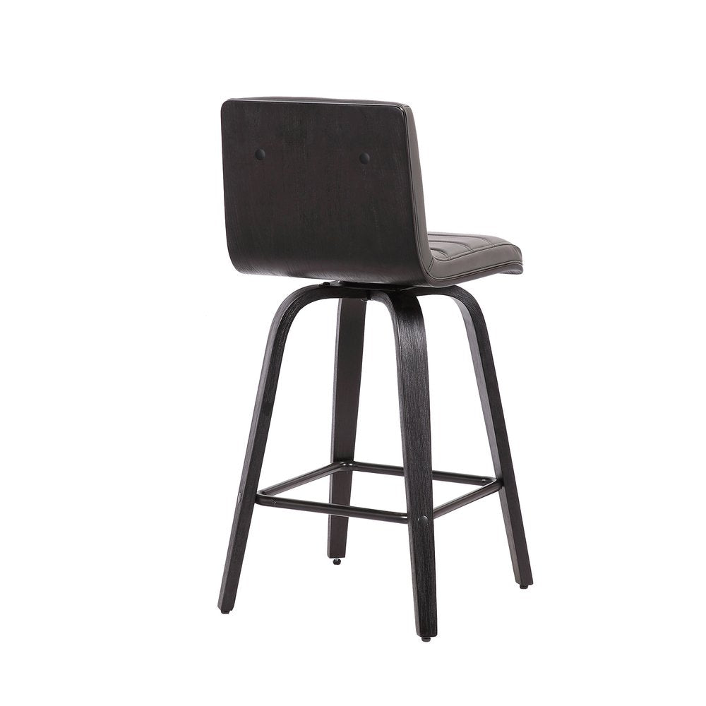 26" Gray And Black Fabric And Iron Low Back Counter Height Swivel Bar Chair