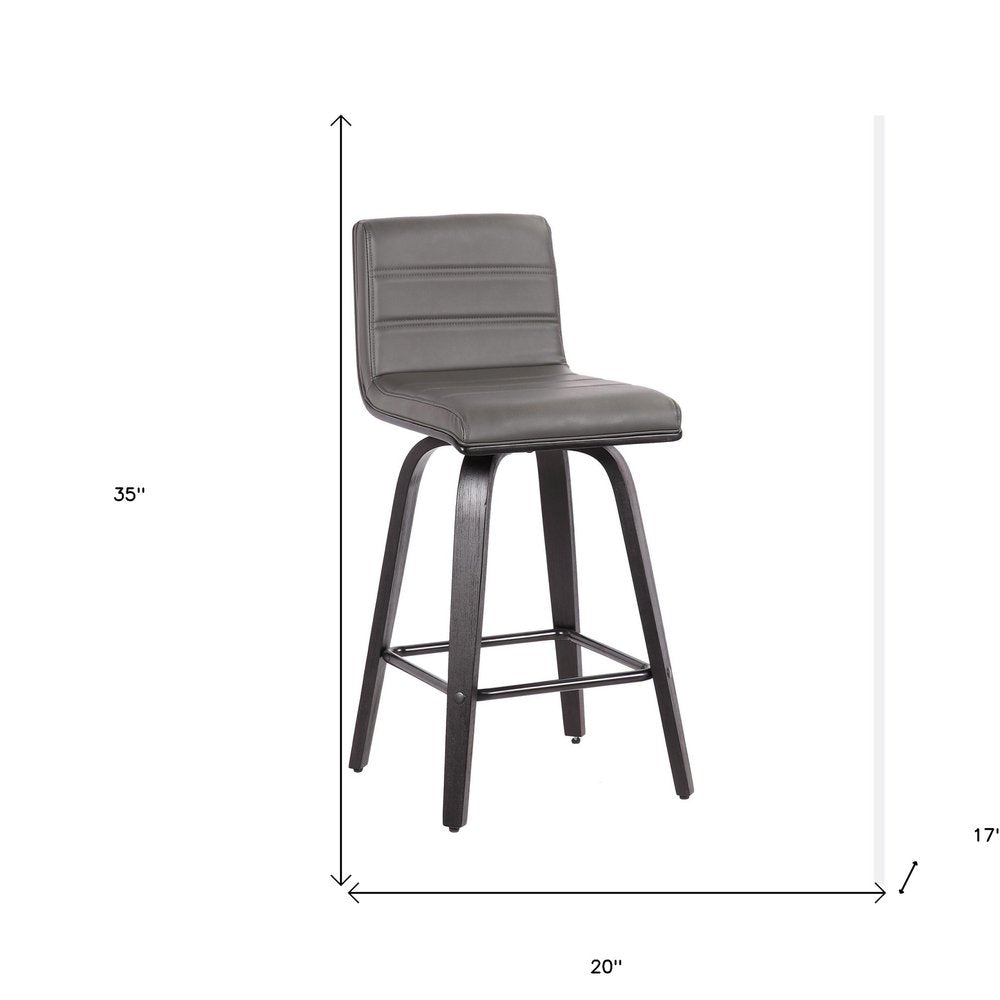 26" Gray And Black Fabric And Iron Low Back Counter Height Swivel Bar Chair