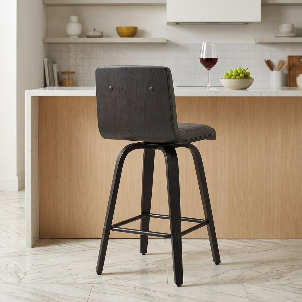 26" Gray And Black Fabric And Iron Low Back Counter Height Swivel Bar Chair