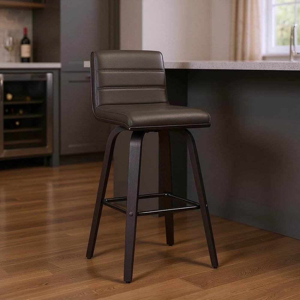 30" Gray And Black Iron Swivel Low Back Bar Height Bar Chair