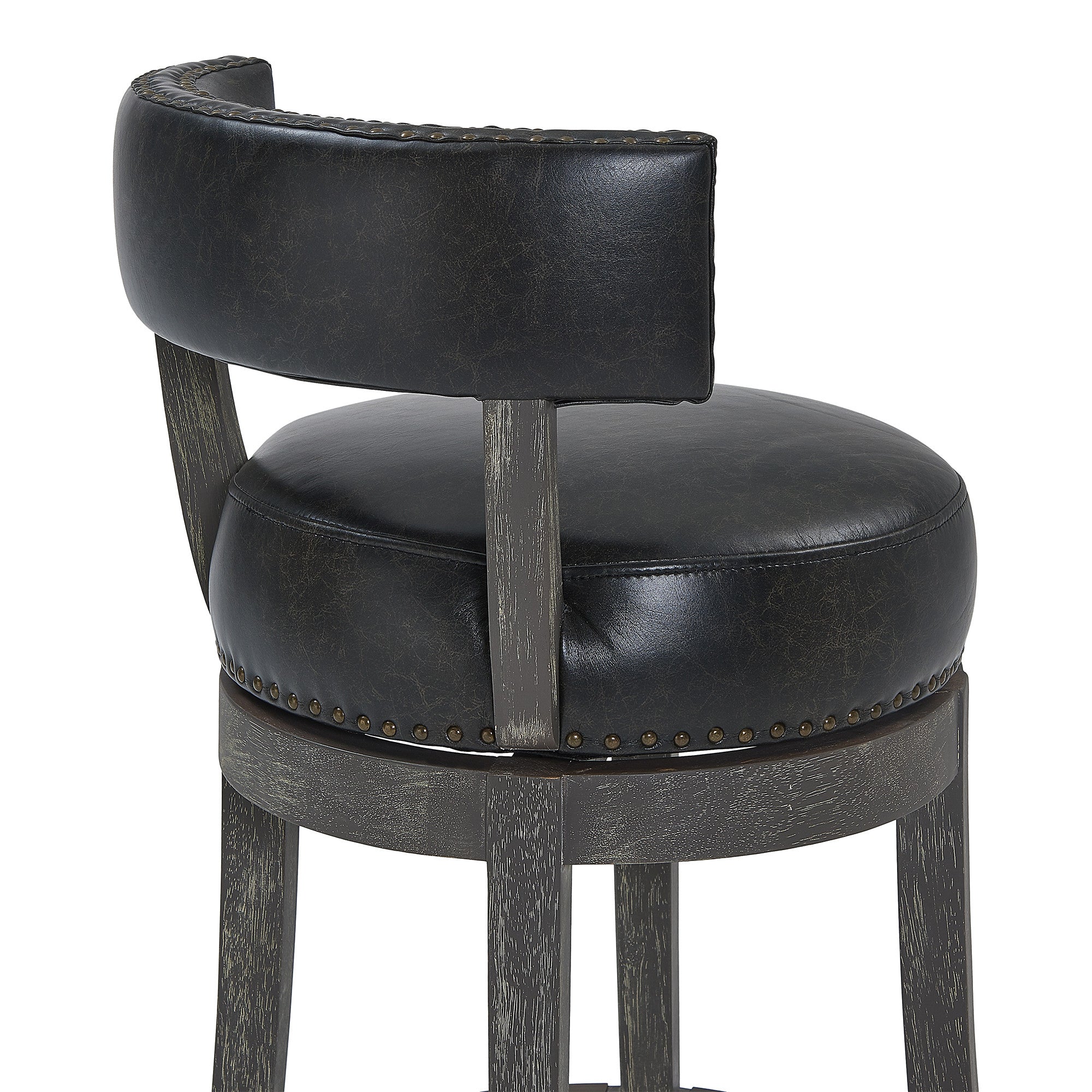 26" Black And Dark Gray Faux Leather And Wood Swivel Low Back Counter Height Bar Chair