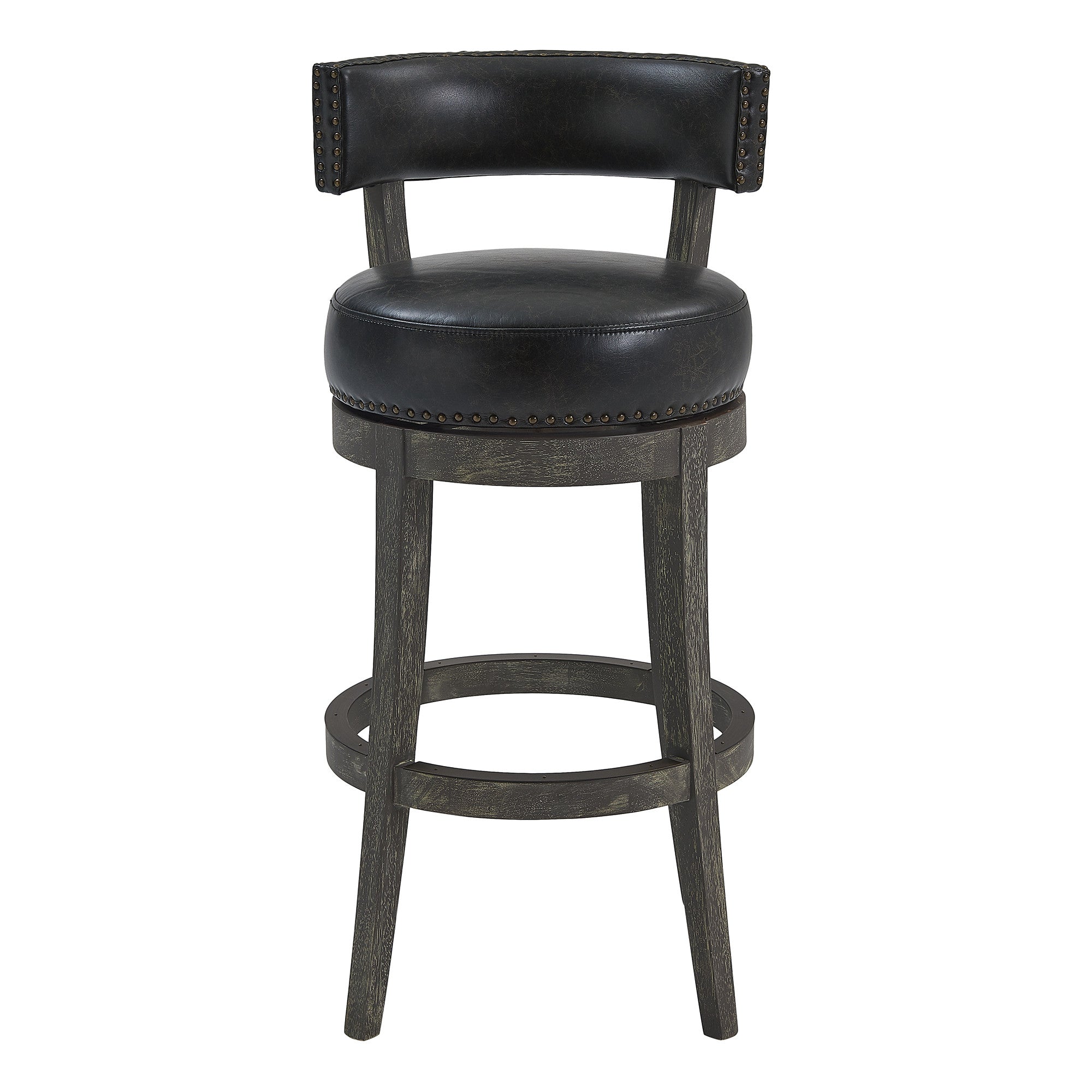 31" Onyx And Gray Solid Wood Swivel Low Back Bar Height Bar Chair
