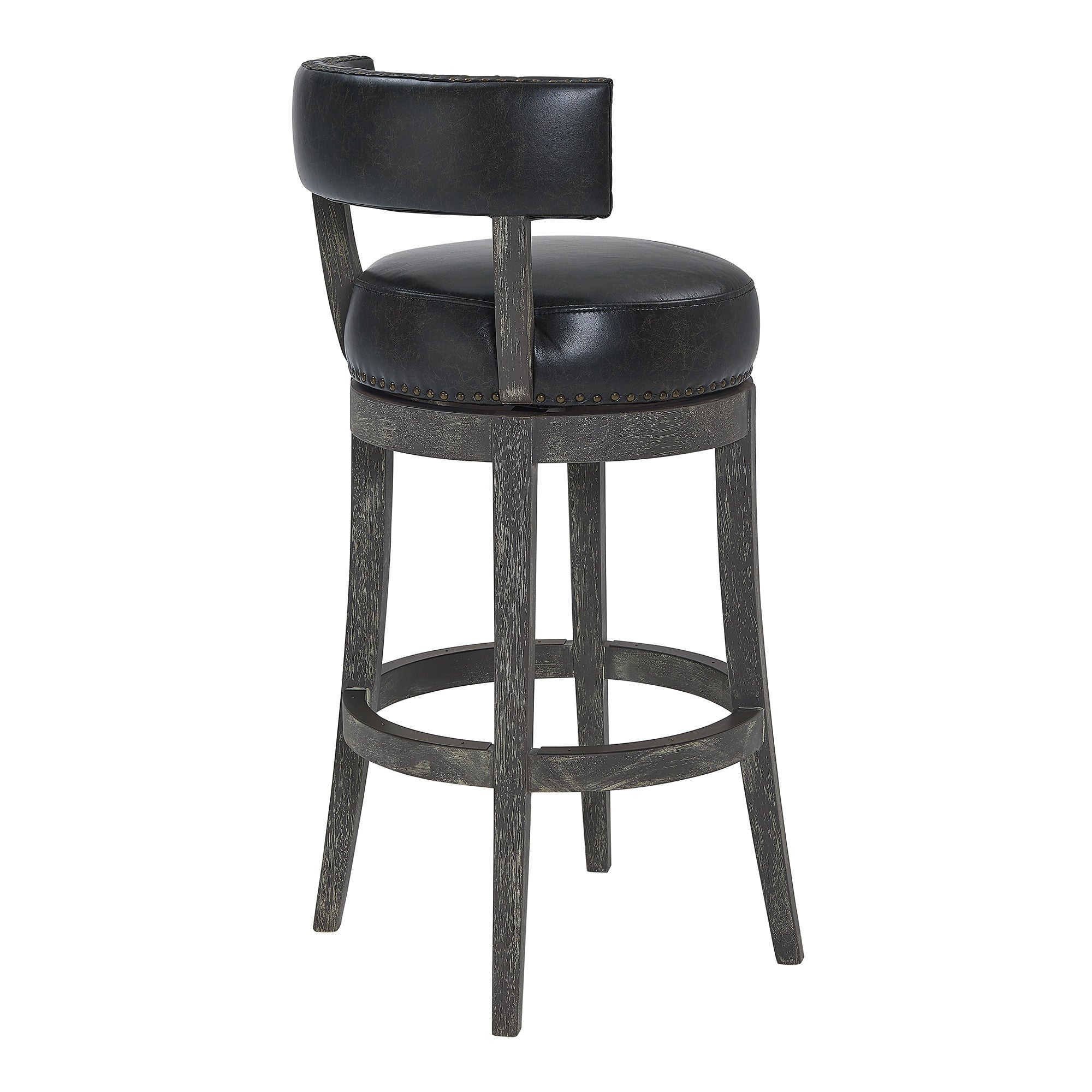 31" Onyx And Gray Solid Wood Swivel Low Back Bar Height Bar Chair