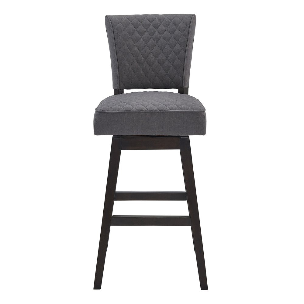 26" Gray and Espresso Fabric and Solid Wood Counter Height Swivel Bar Chair